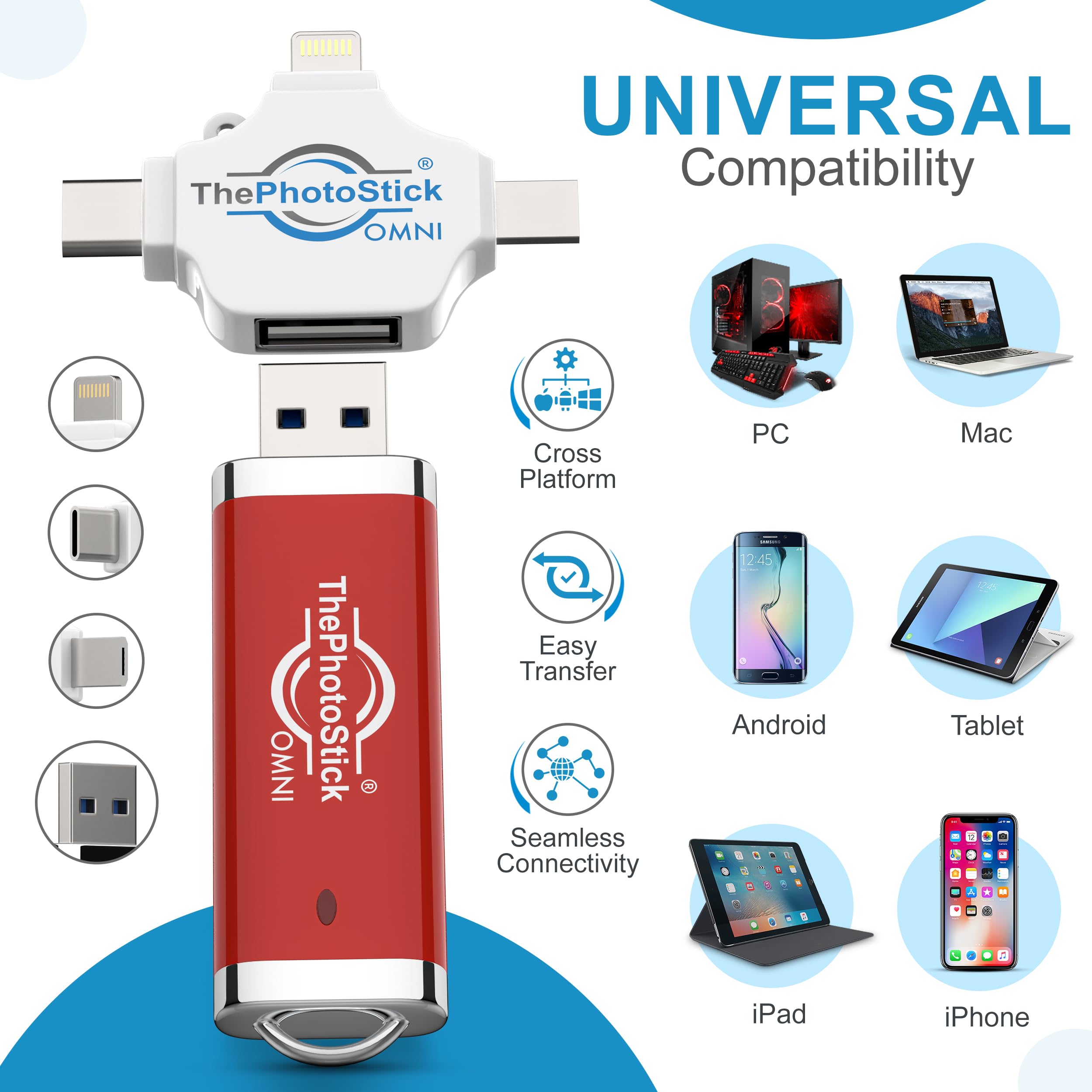 ThePhotoStick Omni - Copia de seguridad de fotos y vídeo sin esfuerzo para dispositivos Apple, Android y Windows