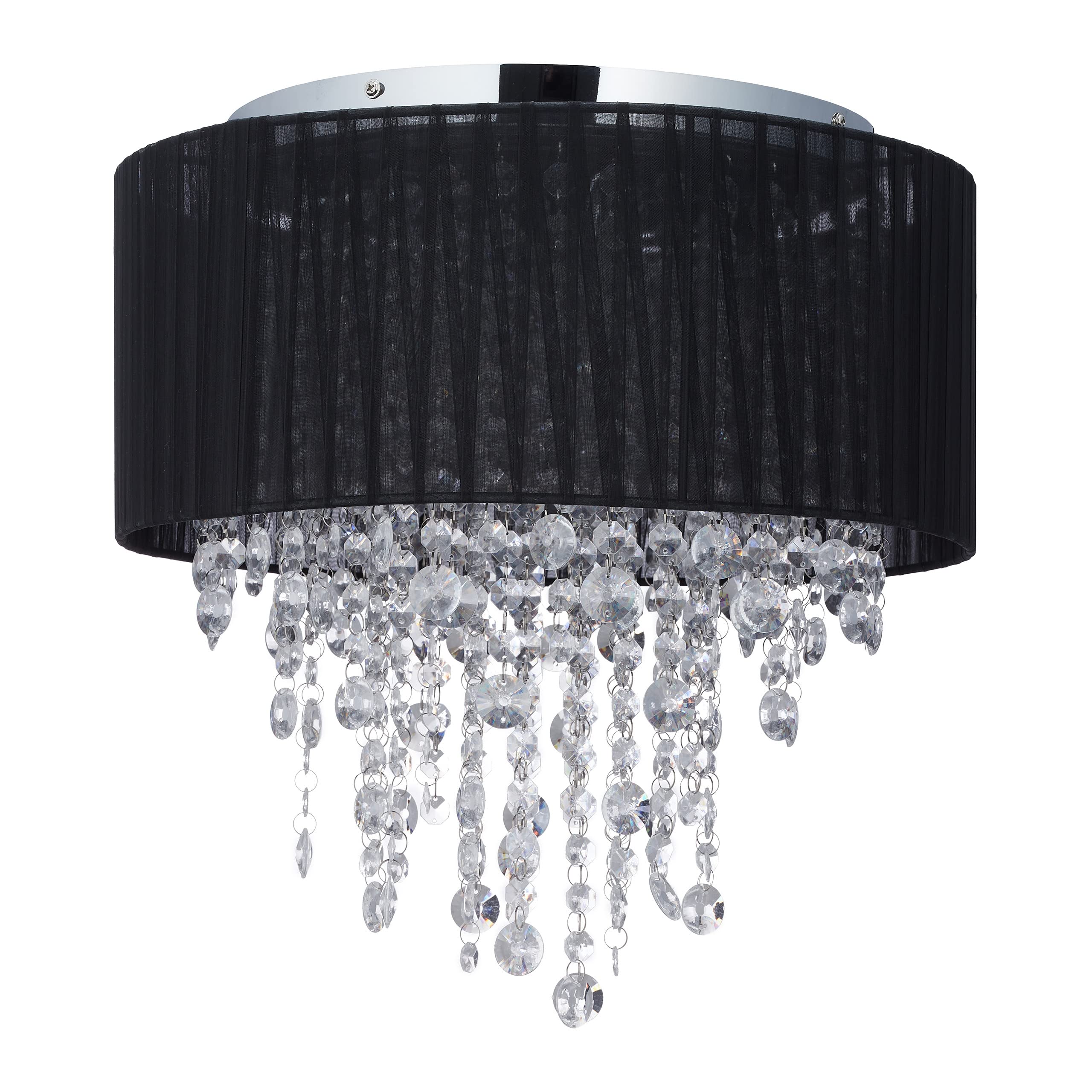 Relaxdays Deckenlampe Kristall, Lampenschirm aus Organza, G9-Fassung, 5-flammige Deckenleuchte, 39x40cm, schwarz/silber