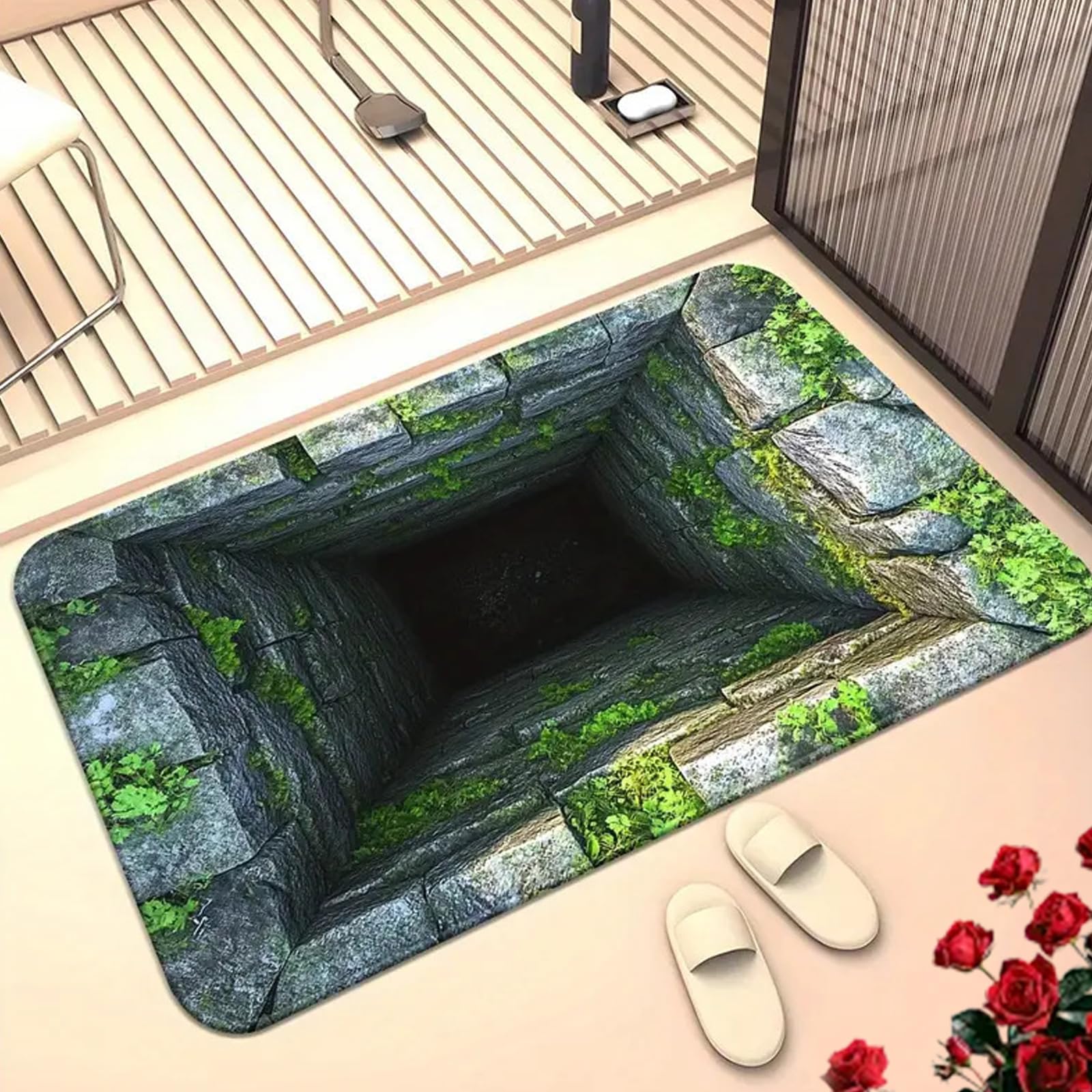2026 New 3D Hole Rug, Dog Gets Scared of 3D Carpet, Rug That Looks Like a Hole, Optical Illusion Rugs, Non-Slip, for Bedroom, Living Room to Decorate or Game with Your Pets (60*90cm,Algae Mud-E)