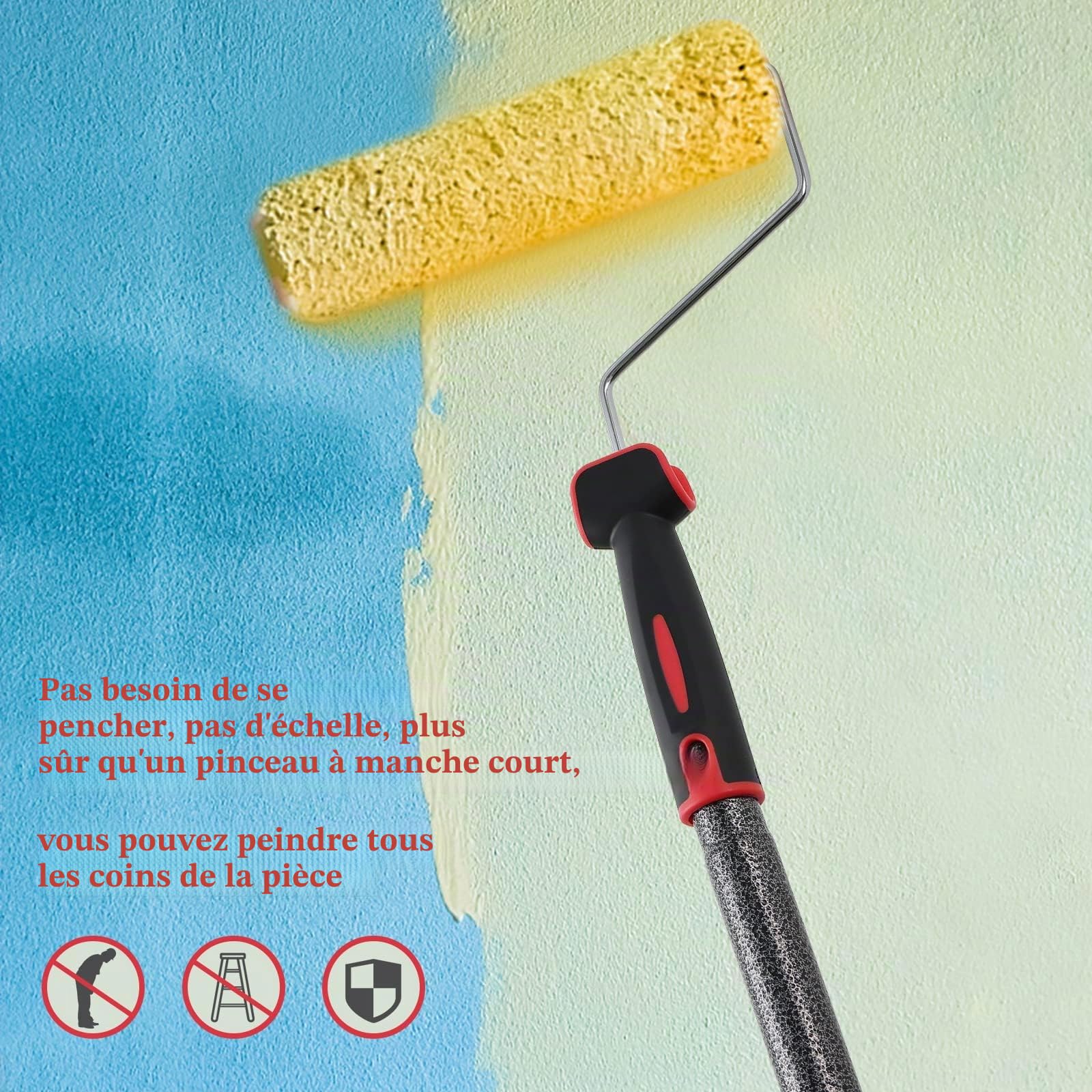 Rouleau de Peinture, 180 cm, Barre Télescopique, Rouleau de Peinture Multifonction, Kit avec Maison, Rouleau de Peinture en Acier Inoxydable, Pour Murs et Plafonds