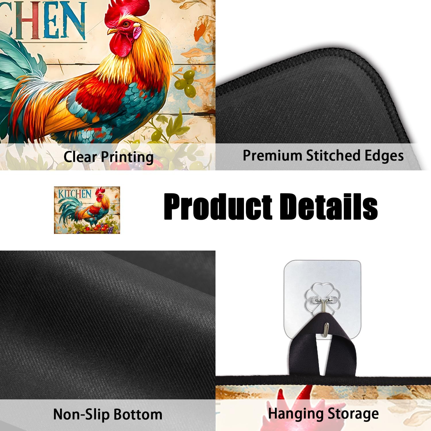 Stove Top Covers for Electric Stove, Kitchen Rooster Glass Top Stove Cover Protector, Non-Slip Stove Covers for Kitchen Decor 28''x20''