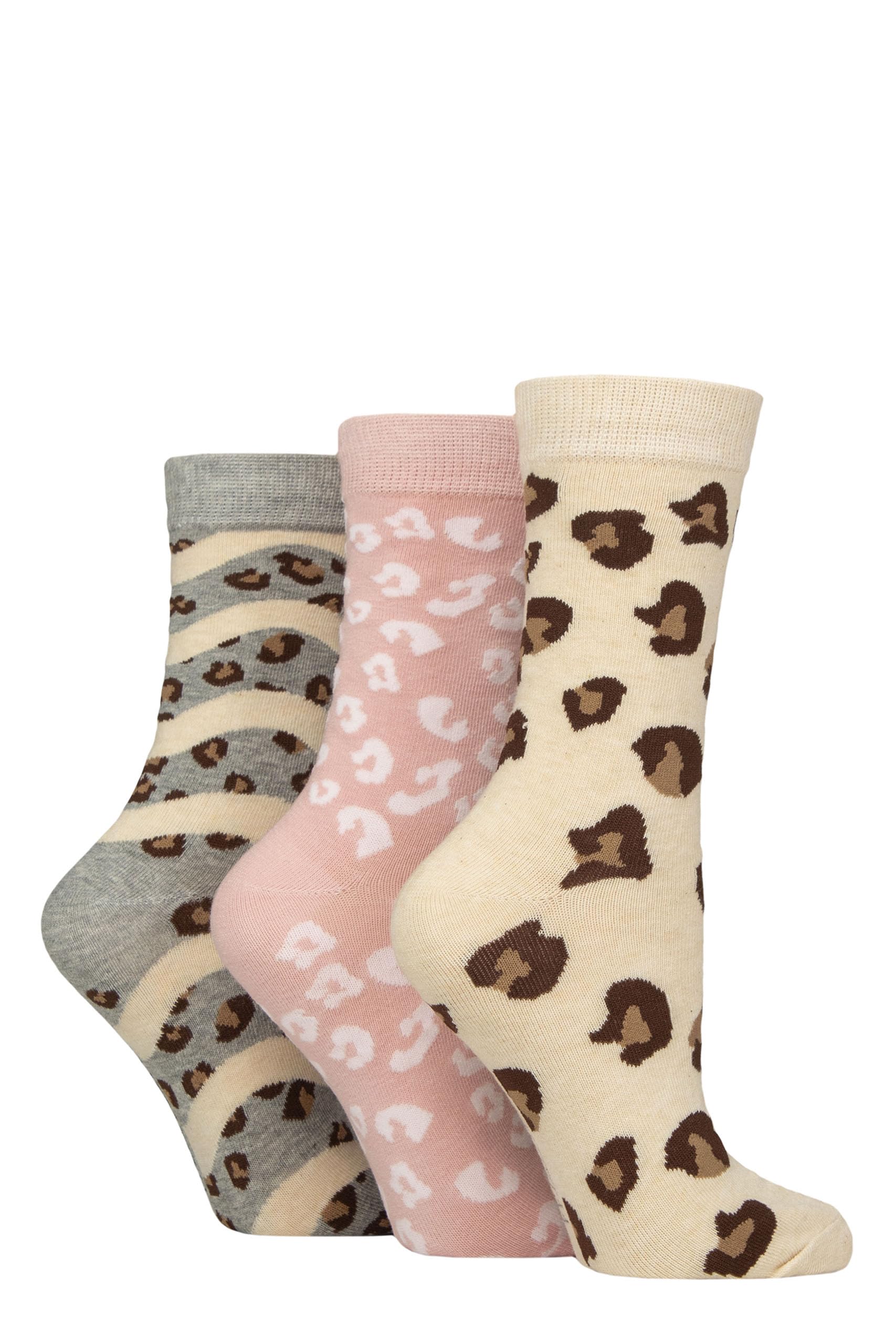 Sockshop Women's Leopard Prints Wildfeet Cotton Novelty Patterned Socks Pack Of 3 (Uk, Numeric, 4, 8, Regular, Regular, )