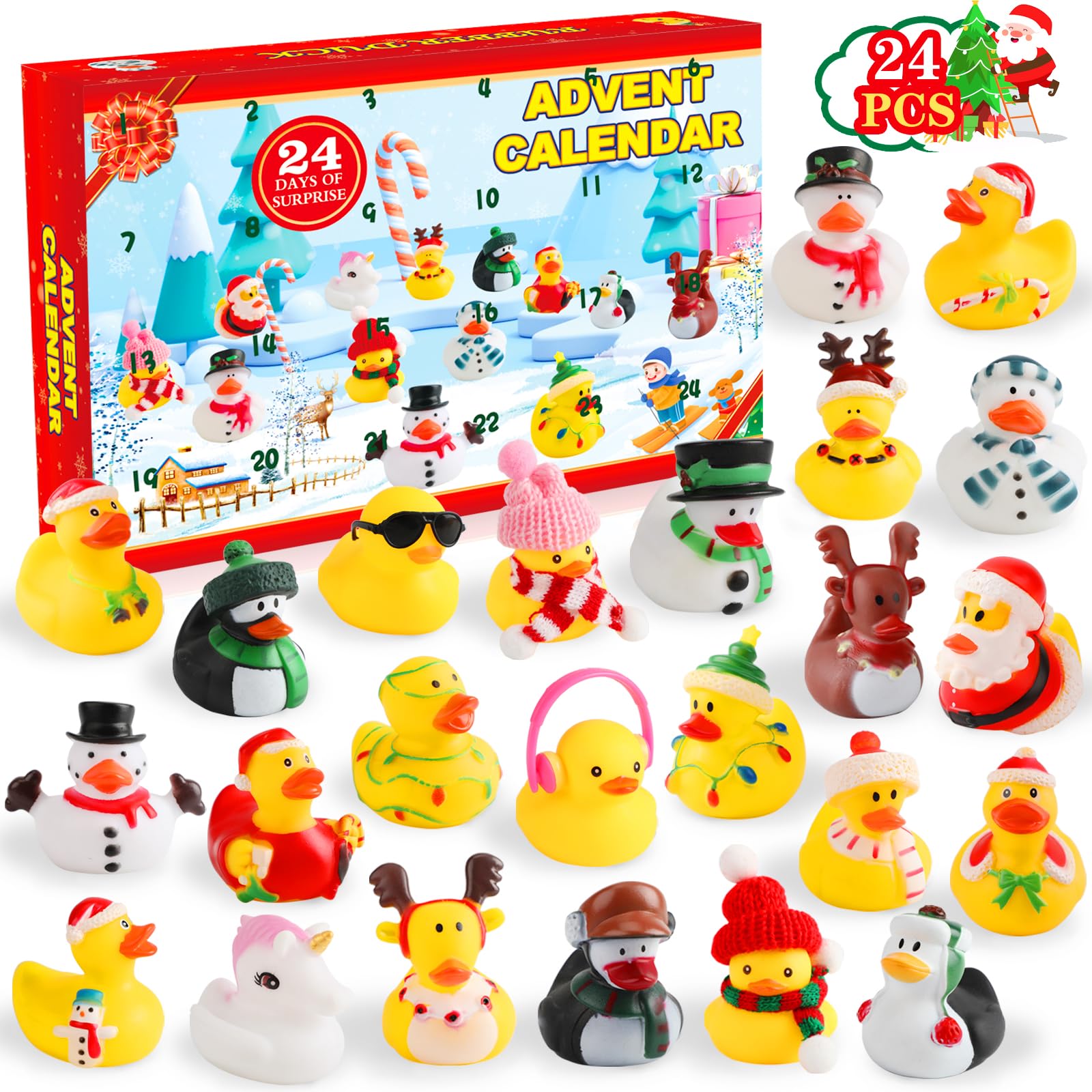 Christmas Advent Calendar 2025 for Kids 24 Days Christmas Countdown Calendar with Rubber Ducks Bath Toys Christmas Party Favors Fun Toys Gifts for Kids Boys Girls Toddlers Children Teens Friends Xmas