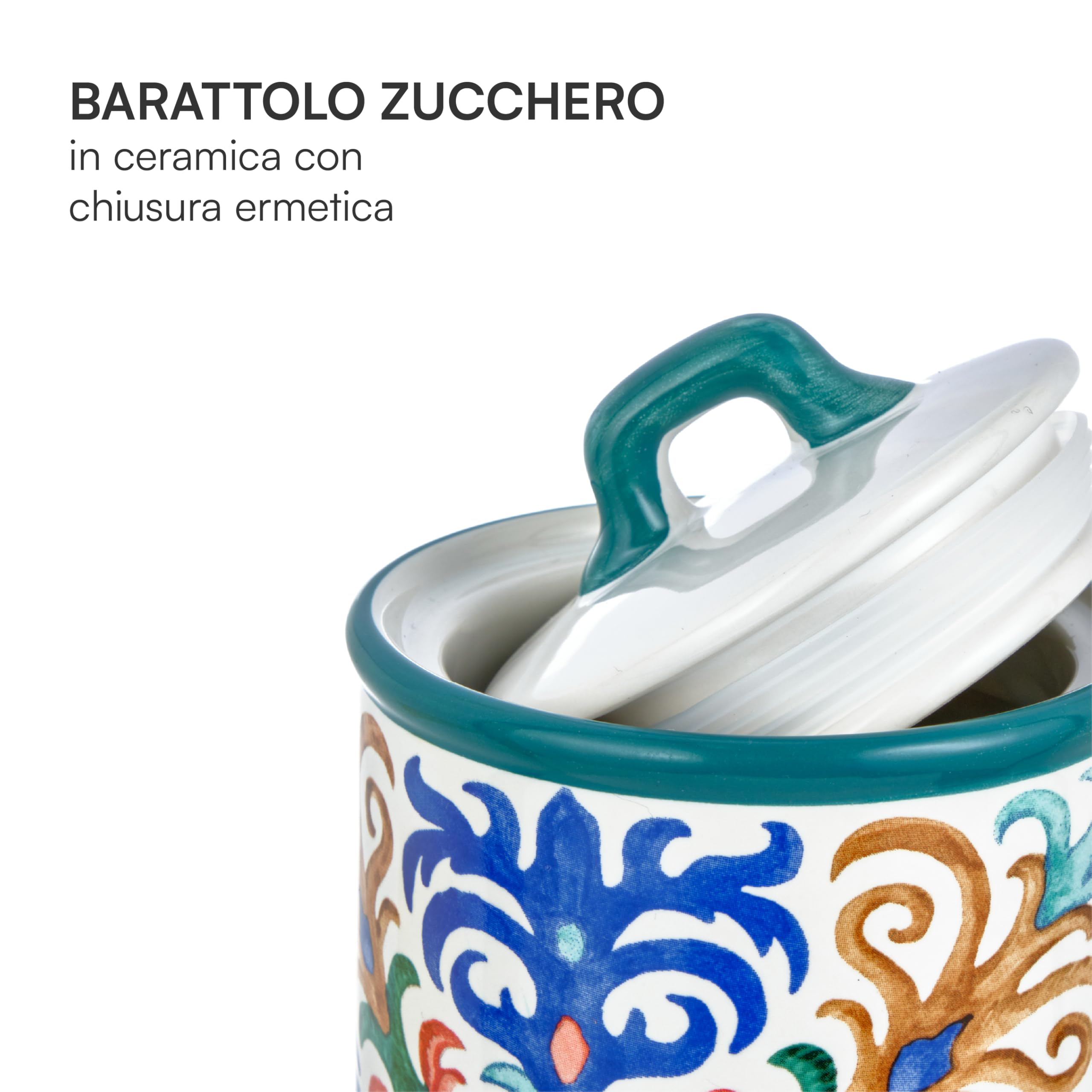 Zuccheriera In Ceramica Con Girasole E Ape Rilievo - Barattolo Per Zucchero Con Coperchio E Cucchiaio - 4x4.7 Cm - Per Cucina, Caffè E Spezie - 4