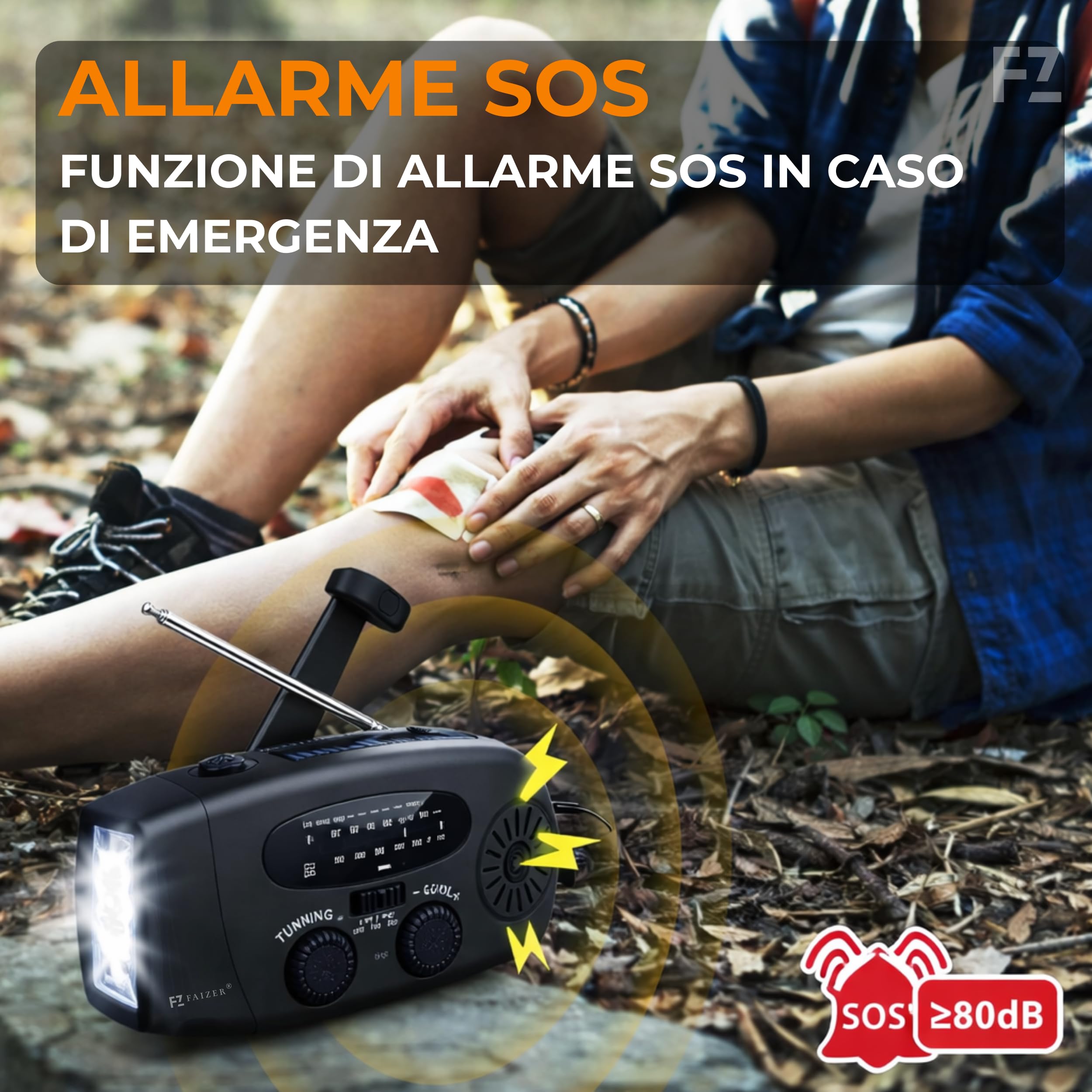 Radio portatile, Stazione meteo, Radiolina portatile, Radio FM/AM/WB, Power bank solare, Radio a Manovella Power Bank 2000 mAh per Ricarica Telefono di Emergenza, Kit di Sopravvivenza (Noir)