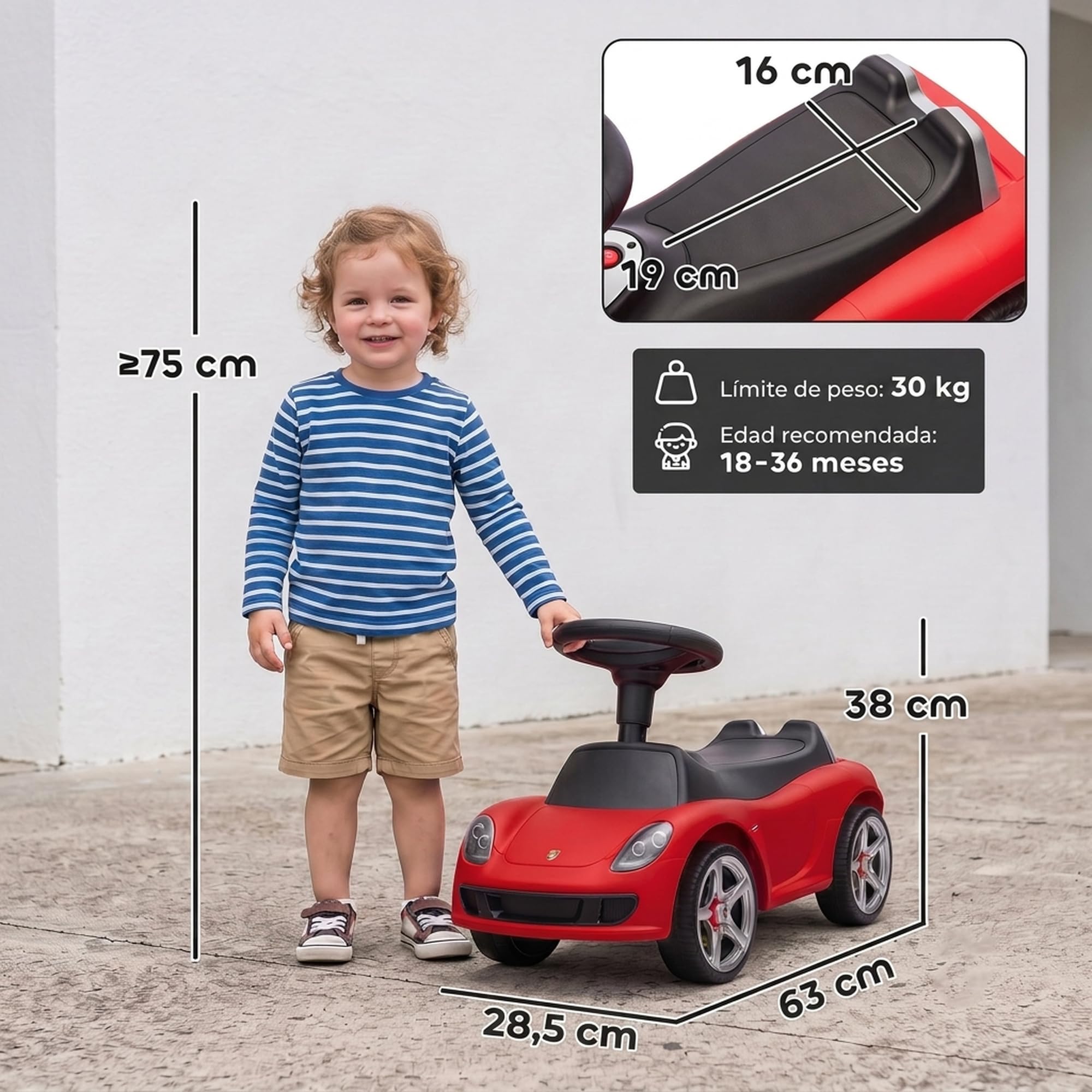 AIYAPLAY Correpasillos para Bebés 18-36 Meses Licencia de Porsche Rojo