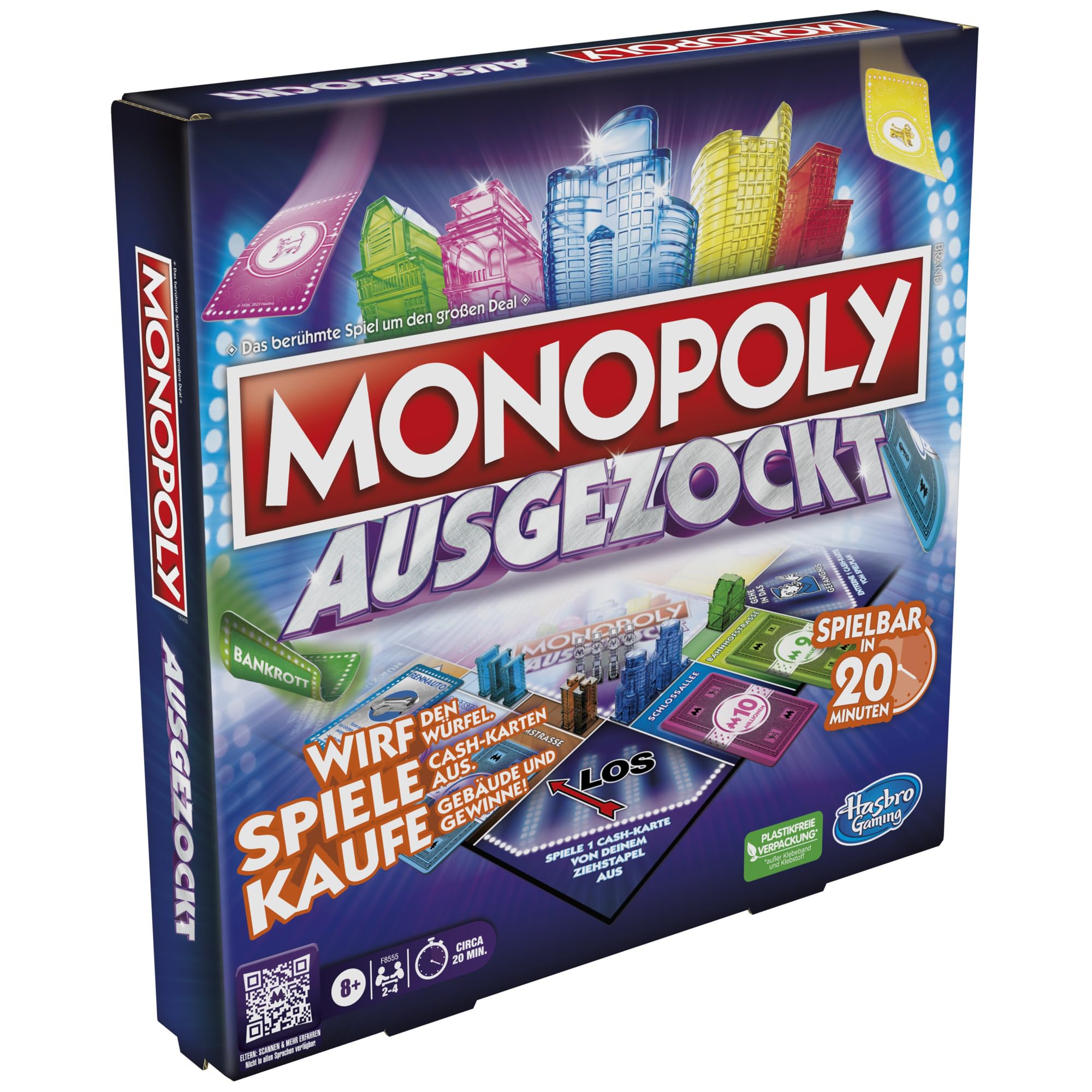 Monopoly Jeu de société tiré - Jeu Familial Rapide Monopoly pour 2 à 4 Joueurs - Durée de Jeu : Environ 20 Min.