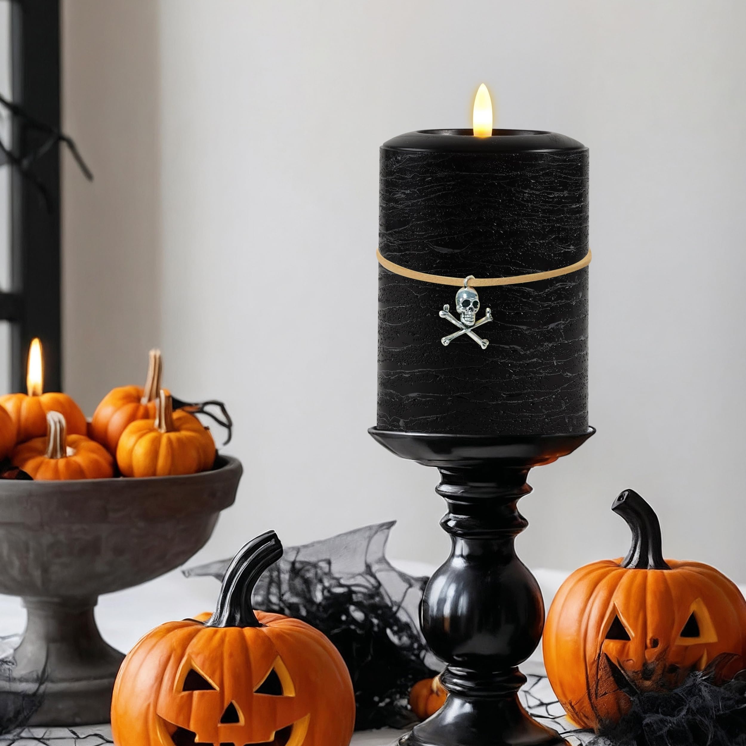 LumiPur Signature - Candela cilindrica in cera a LED senza fiamma, con luce naturale tremolante, con bagliore naturale (nero, 8,9 x 12,7 cm)