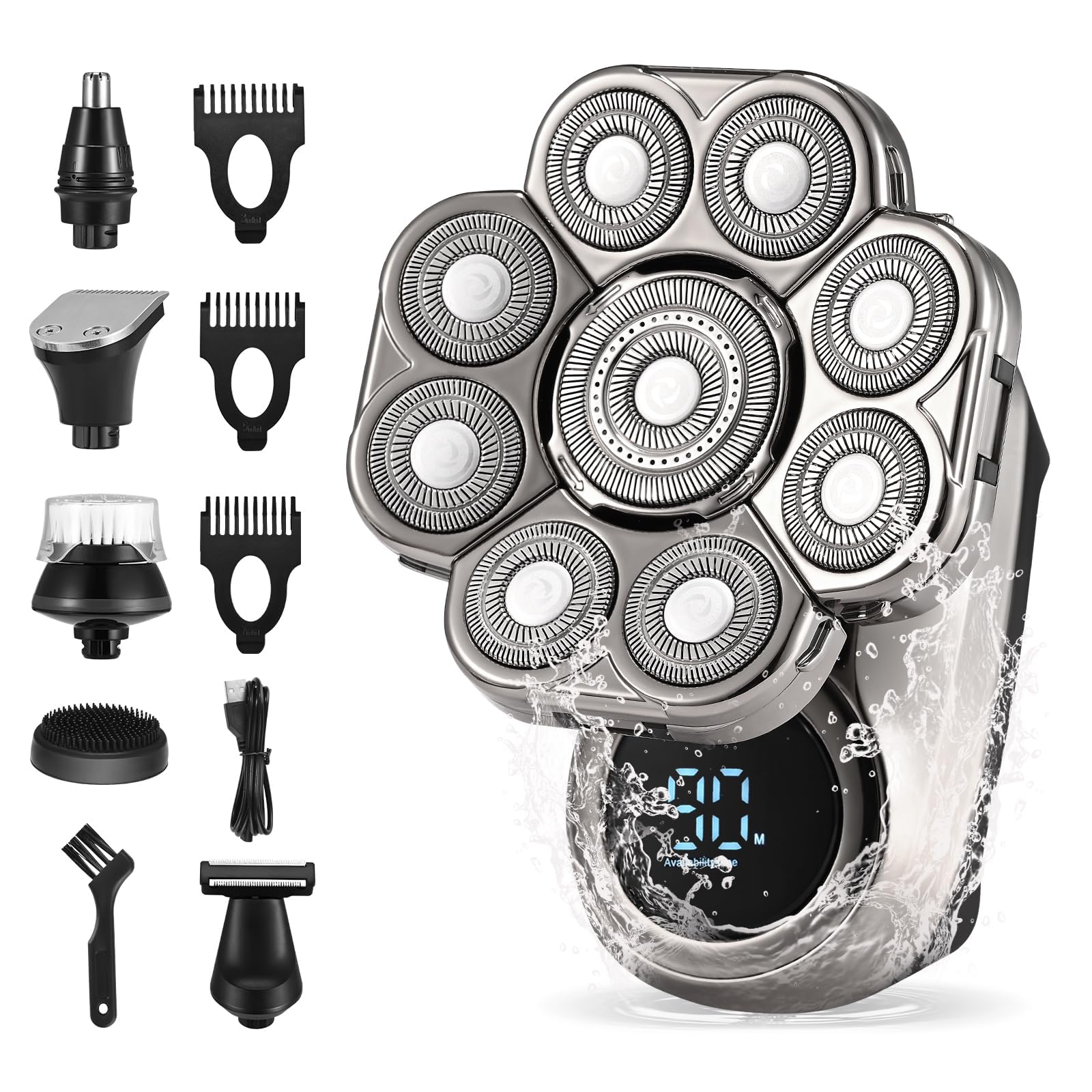 – Head Shavers for Bald Men, 9D Skull Shaver for Men, 6 in 1 Men's Head Shavers, Wet & Dry Electric Razor Hair Trimmer with LED Display, Rechargeable Grooming Kit with Beard Clippers Nose Trimmer