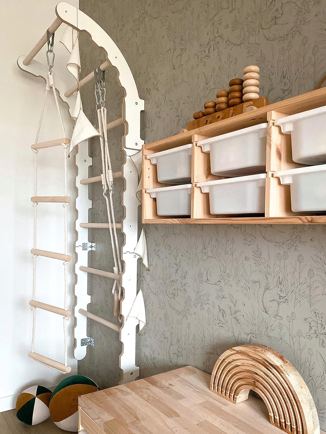 MAMOI® Armazón de escalada para interiores, pared de peldaños para habitación infantil, anillos de gimnasia para niños, para escalada, pared de escalada y equipos de juego, aparatos de gimnasia con