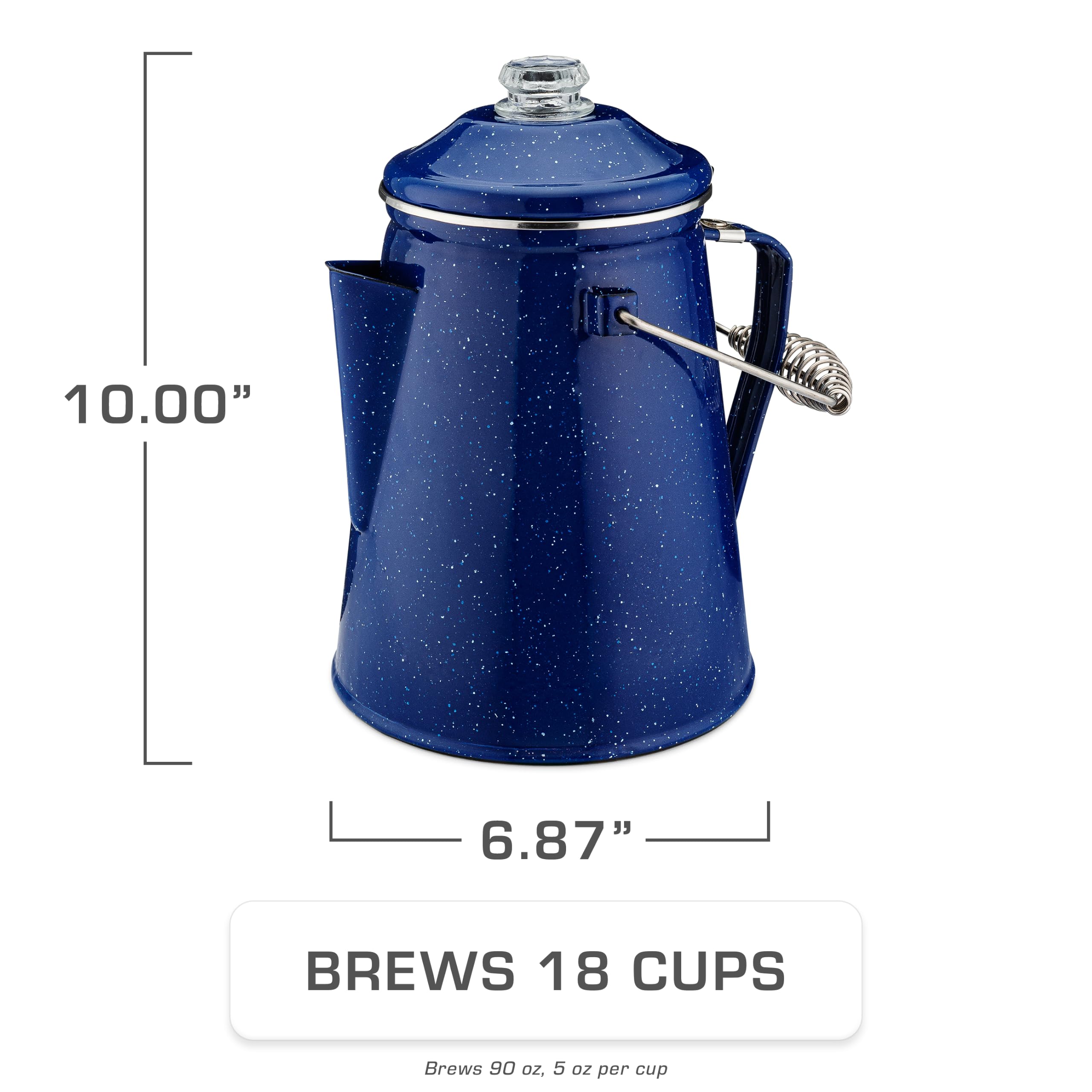 COLETTI Cafetera clásica esmaltada para acampar, 18 tazas, preparar café atrevido para todo el campamento, el mejor equipo de un maestro cervecero para un excelente café, percolador de fogata XL- azul