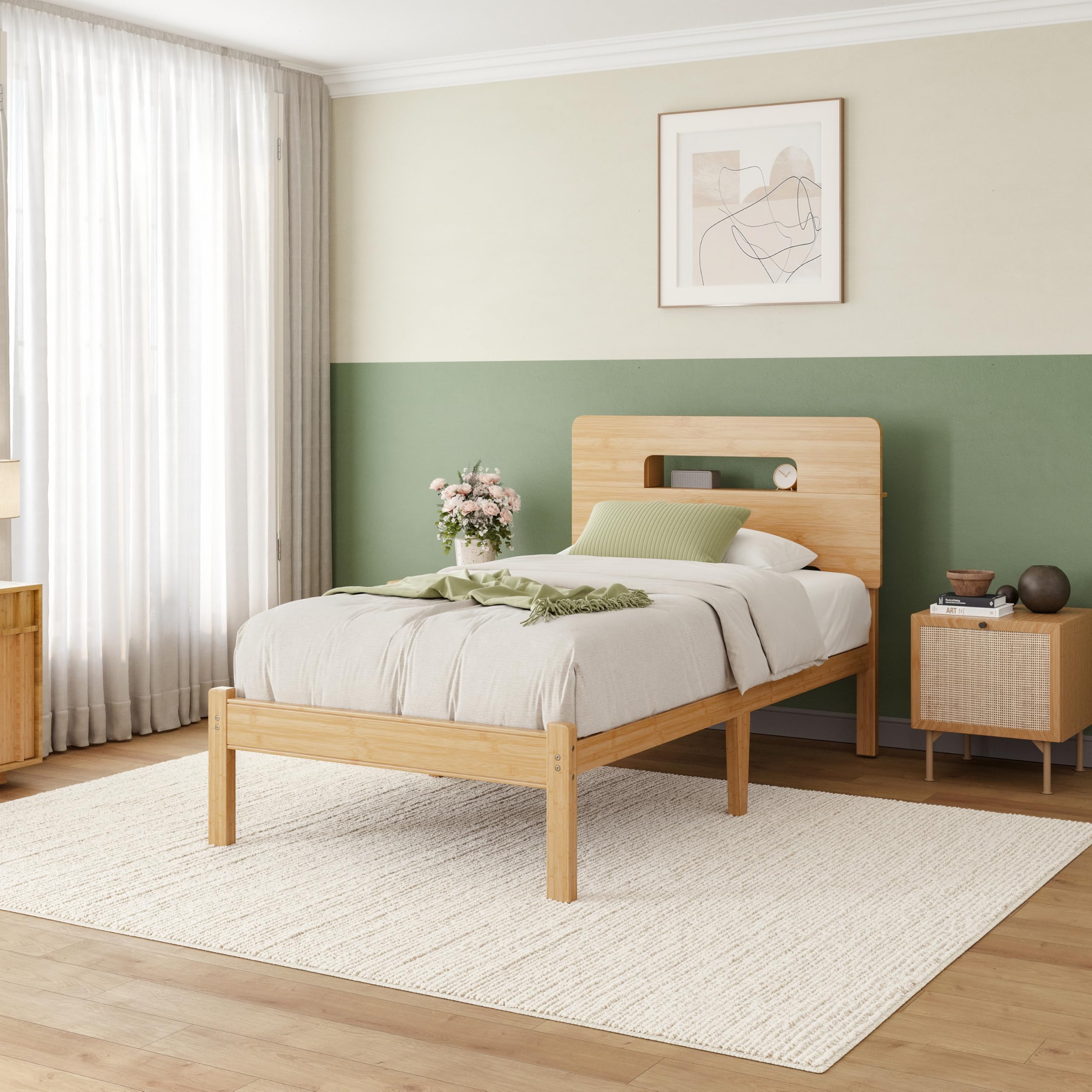 Amazon.com: ZIYOO Solid Bamboo Wood Bed Frame Twin with Storage