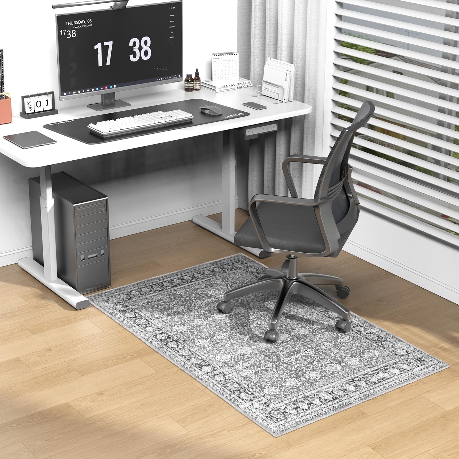 Modern Grey 30" x 48" Hard floor Chair Mats, Machine Wash Computer Chair Mat for Hardwood,Easy Glide Rolling Chairs Mat for Office & Home,Anti-Slip