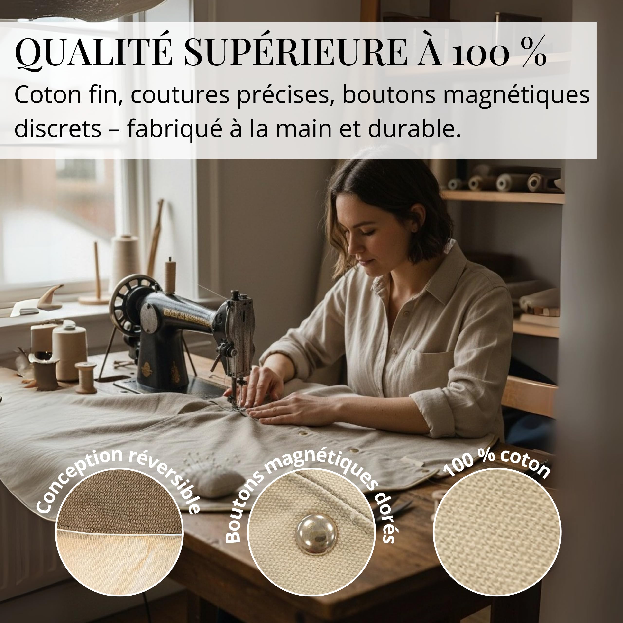 LIVLIG Jupe de Sapin Ø120 cm en Coton Beige/Brun – Tapis Rond réversible 2-en-1 avec Bord doré, Base décorative pour Pied de Sapin de Noël
