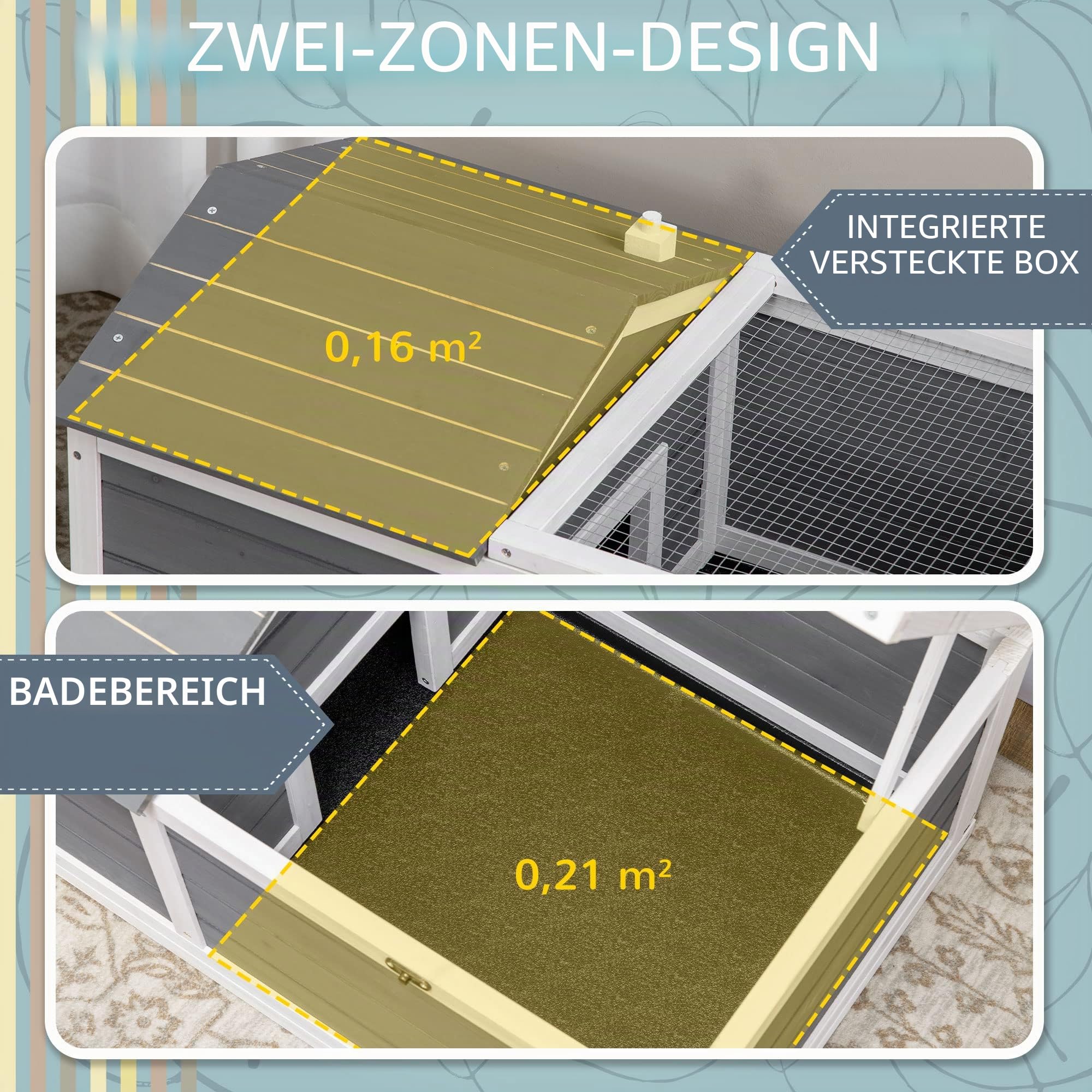 PawHut Käfig für Kleintiere, Schildkröte, mit 2 Rädern, 86 x 54 x 43 cm – Tannenholz