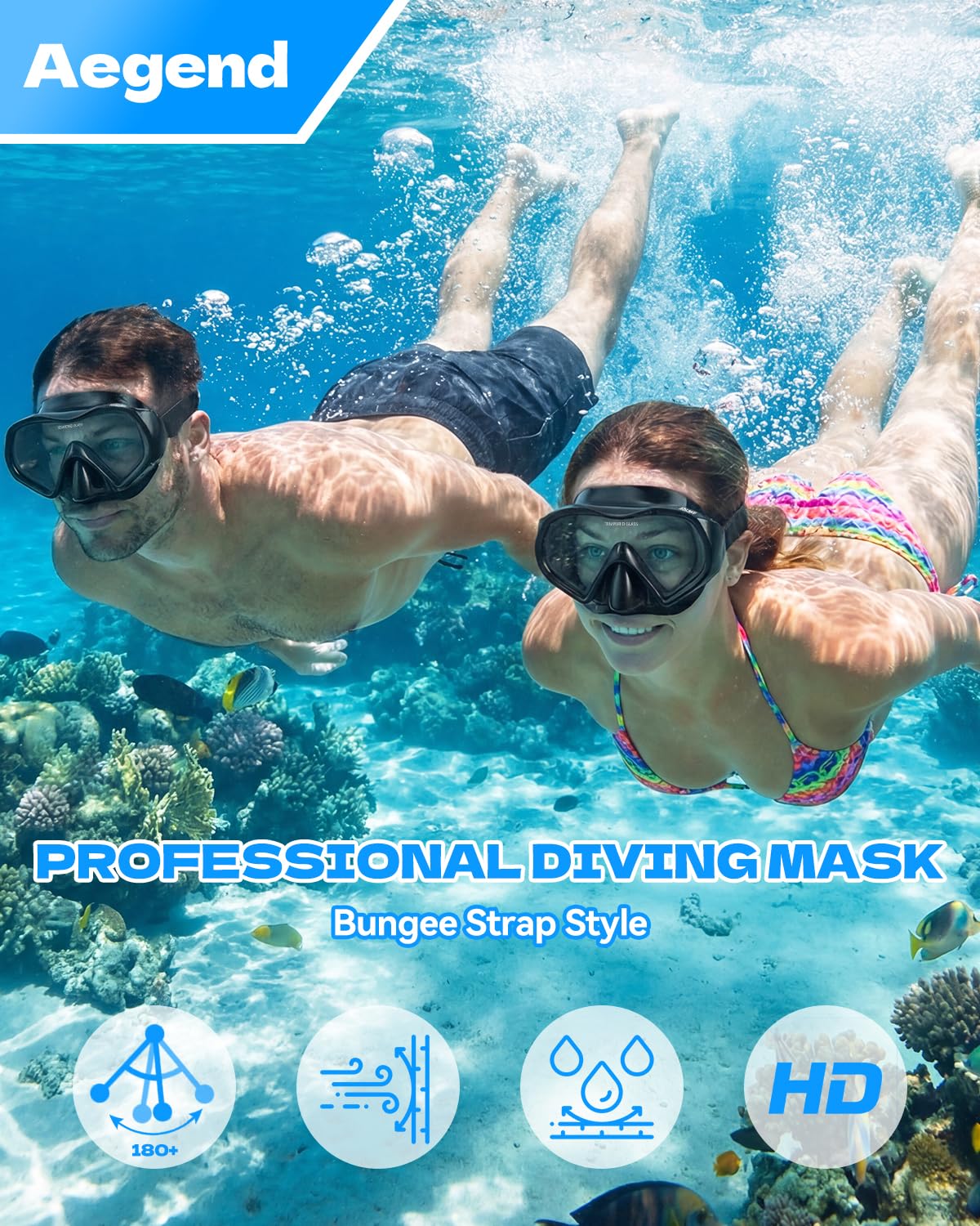 Aegend Paquete de 2 gafas de natación, máscara de buceo para adultos, hombres y mujeres, cubierta de nariz, correa de punto suave