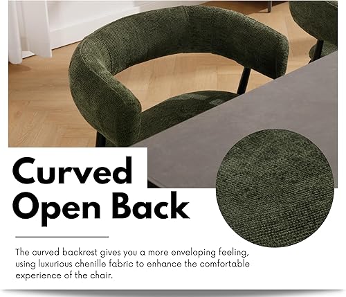 Miniatura 6 de EALSON Juego de 2 sillas de comedor tapizadas de tela moderna con respaldo abierto curvopatas de metal resistentes, cómodas sillas laterales de