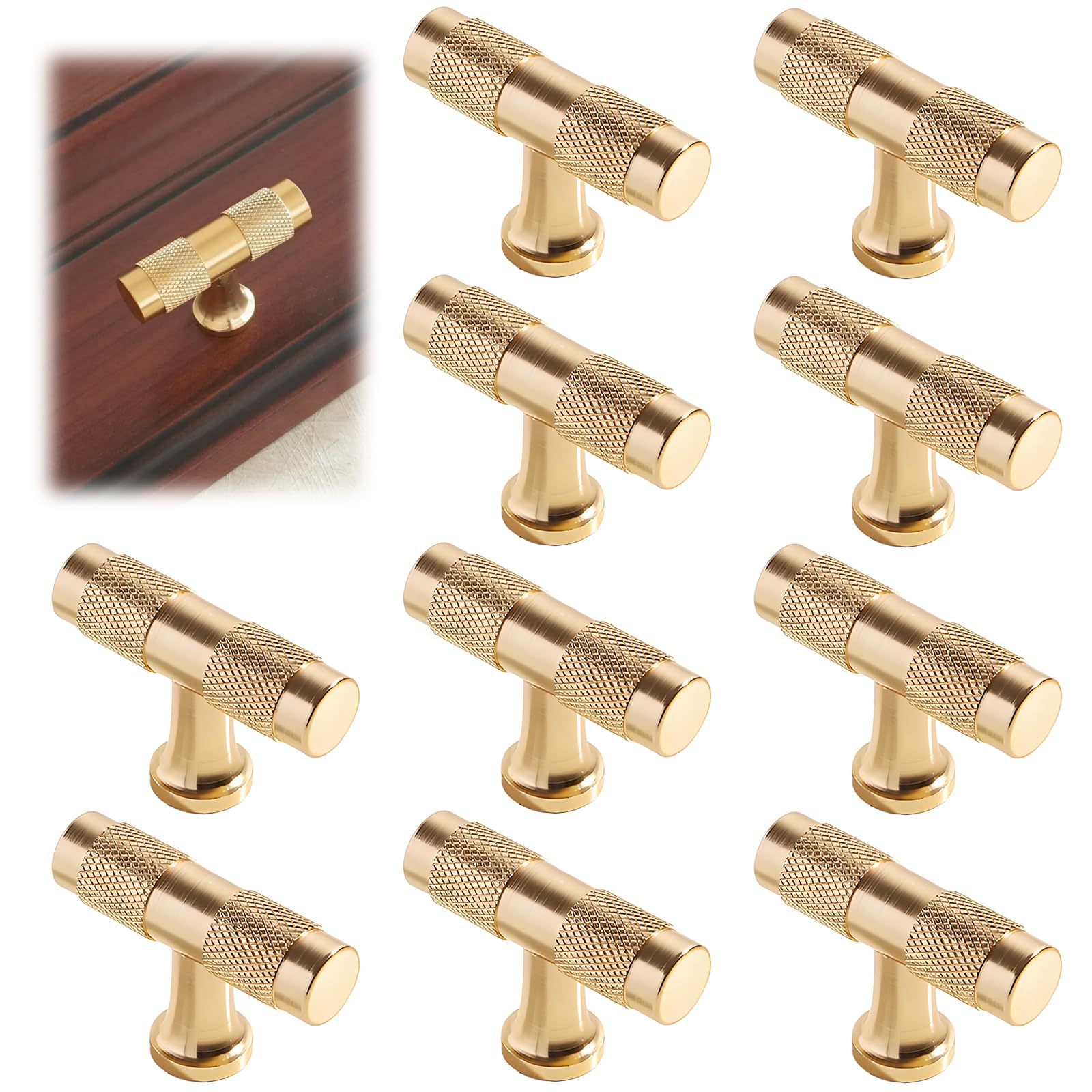 Xiciki 10 Pcs Gold Kitchen Door Knobs, 50mm Length Single Hole Drawer Cabinet Handles