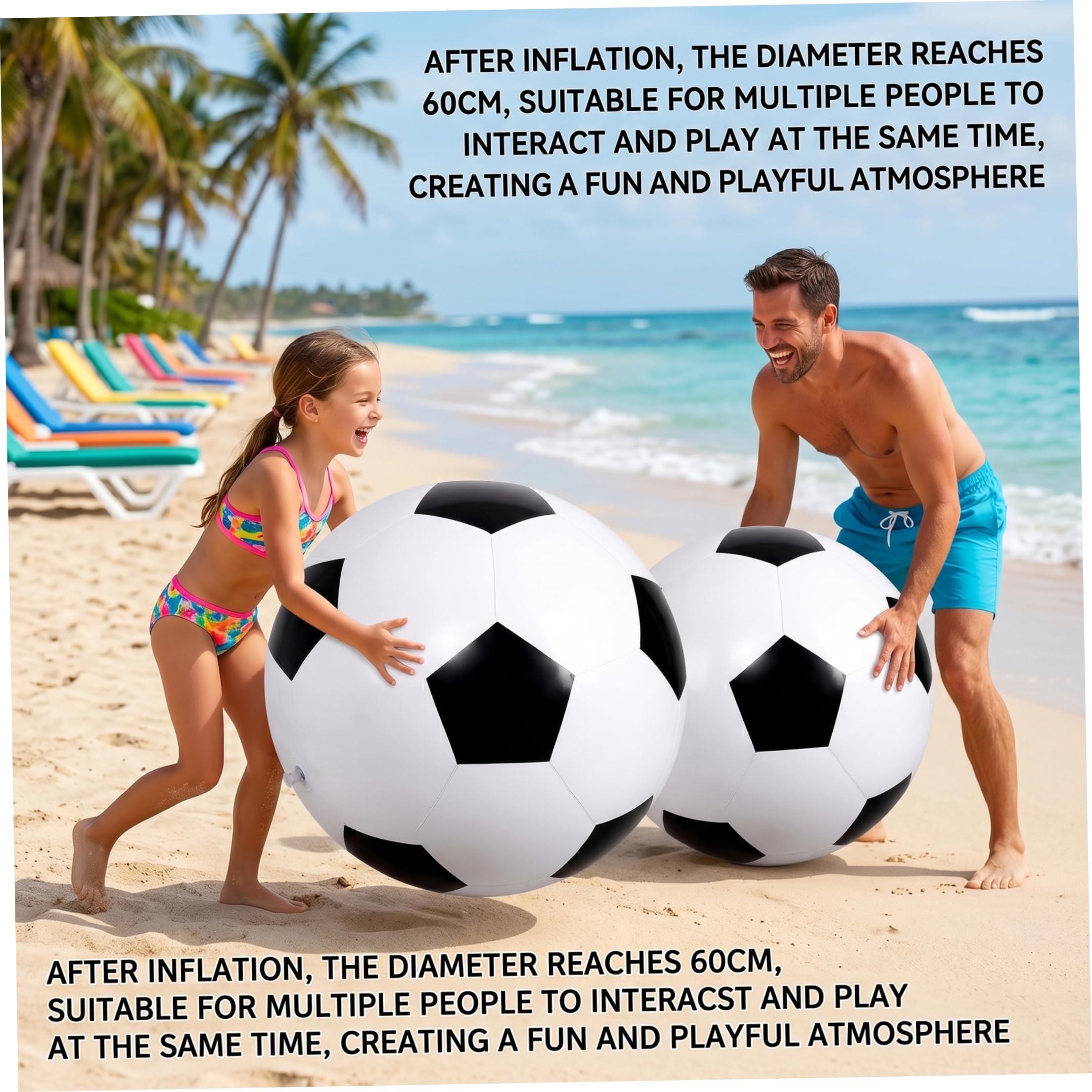 Balón de fútbol Inflable Gigante, 2 uds., balón de fútbol de Playa Inflable de PVC para diversión al Aire Libre, 39, 37 Pulgadas