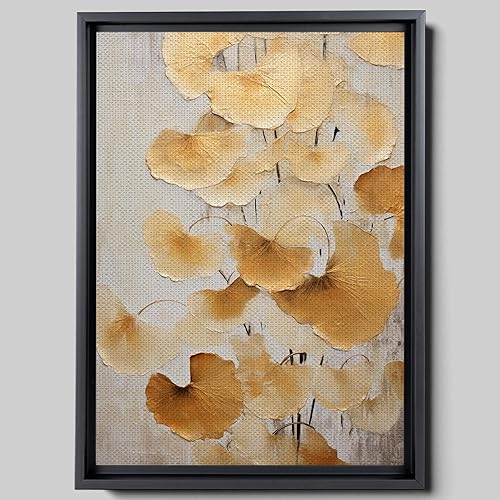 Original Ginkgo biloba Print On Canvas, Modern Textured Gold Wall Art, Abstract Gold Leaves Print, Living room Wall Decor, Canvas Prints, Arts