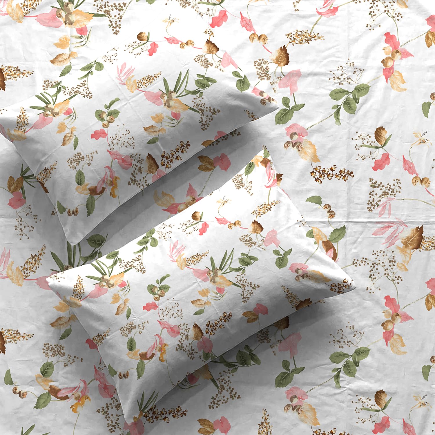 Urban Space Regal 100% Percale Cotton 200 TC Bedsheet for King Bed, King Bedsheet Cotton with 2 Pillow Covers (Size 108 x 108 inches, Cherry Blossom-Peach)