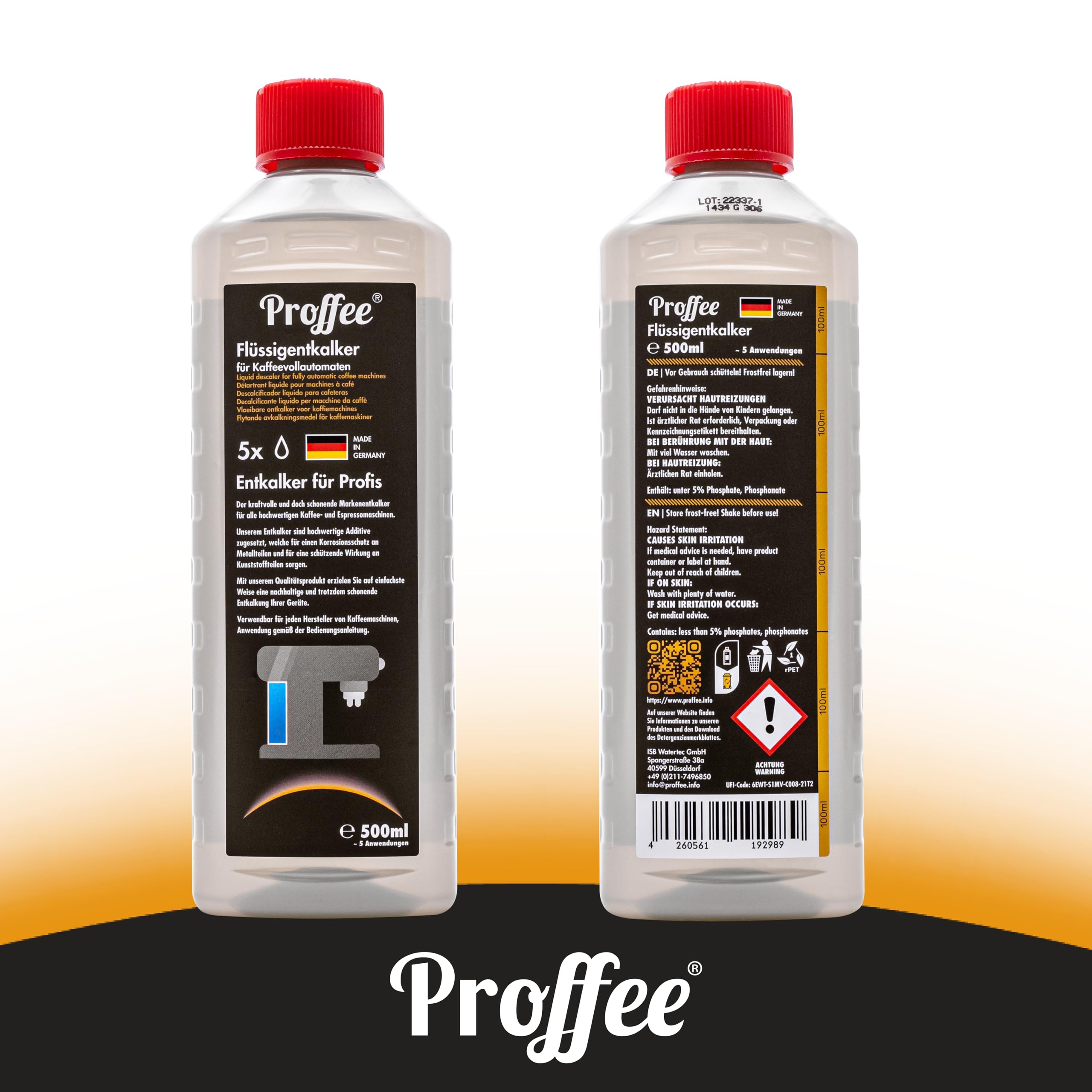 Proffee Entkalker | 20x 500ml flüssiges Konzentrat für Kaffeevollautomaten | Für Espresso- & Filterkaffeemaschinen, Wasserkocher & Teekocher; flüssiges Konzentrat | Made in Germany