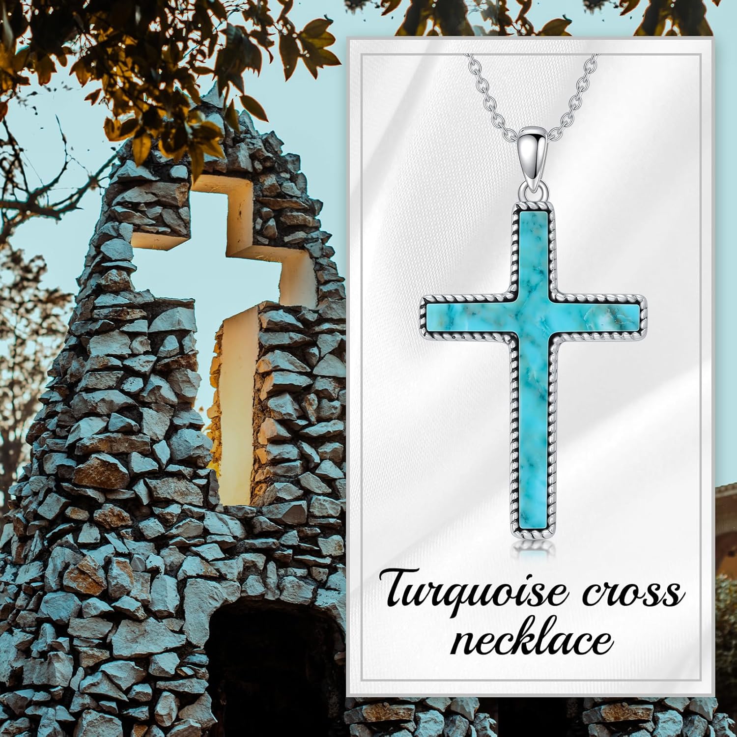 Turquoise Cross Necklace for Women 925 Sterling Silver Turquoise Lapis Lazuli Religious Cross Pendant Boho Western Jewelry Gift for Christmas Birthday - Image 5