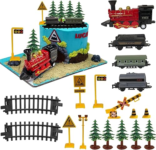 18 piezas de decoraciones y adornos para pasteles de tren para suministros de fiesta de cumpleaños, decoraciones de fiesta temática de vapor