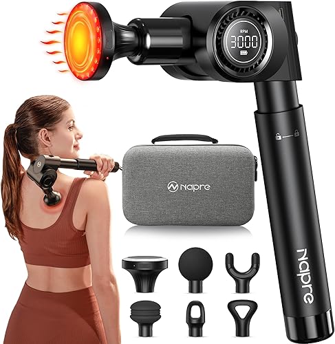 NAPRE - Pistola de masaje con calor, masajeador manual de percusión de tejido profundo para el alivio del dolor muscularde cuellodel cuerpo con