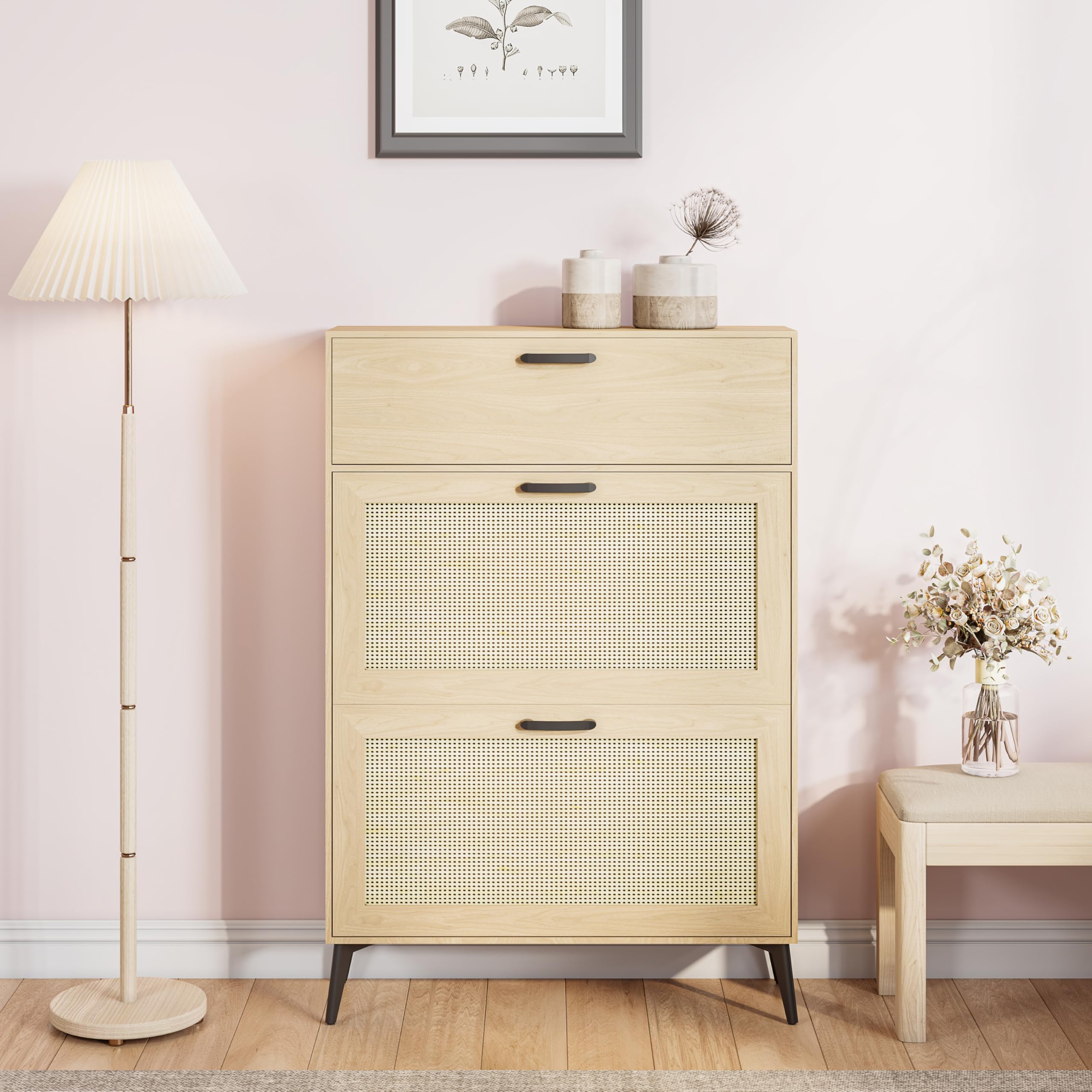 GDMDPTE Wooden Shoe Cabinet Entryway Fur with Shelves and Doors Independent Storage nizer for Hallway 114x23x80 cm Modern Design Space-Saving Shoe Rack.