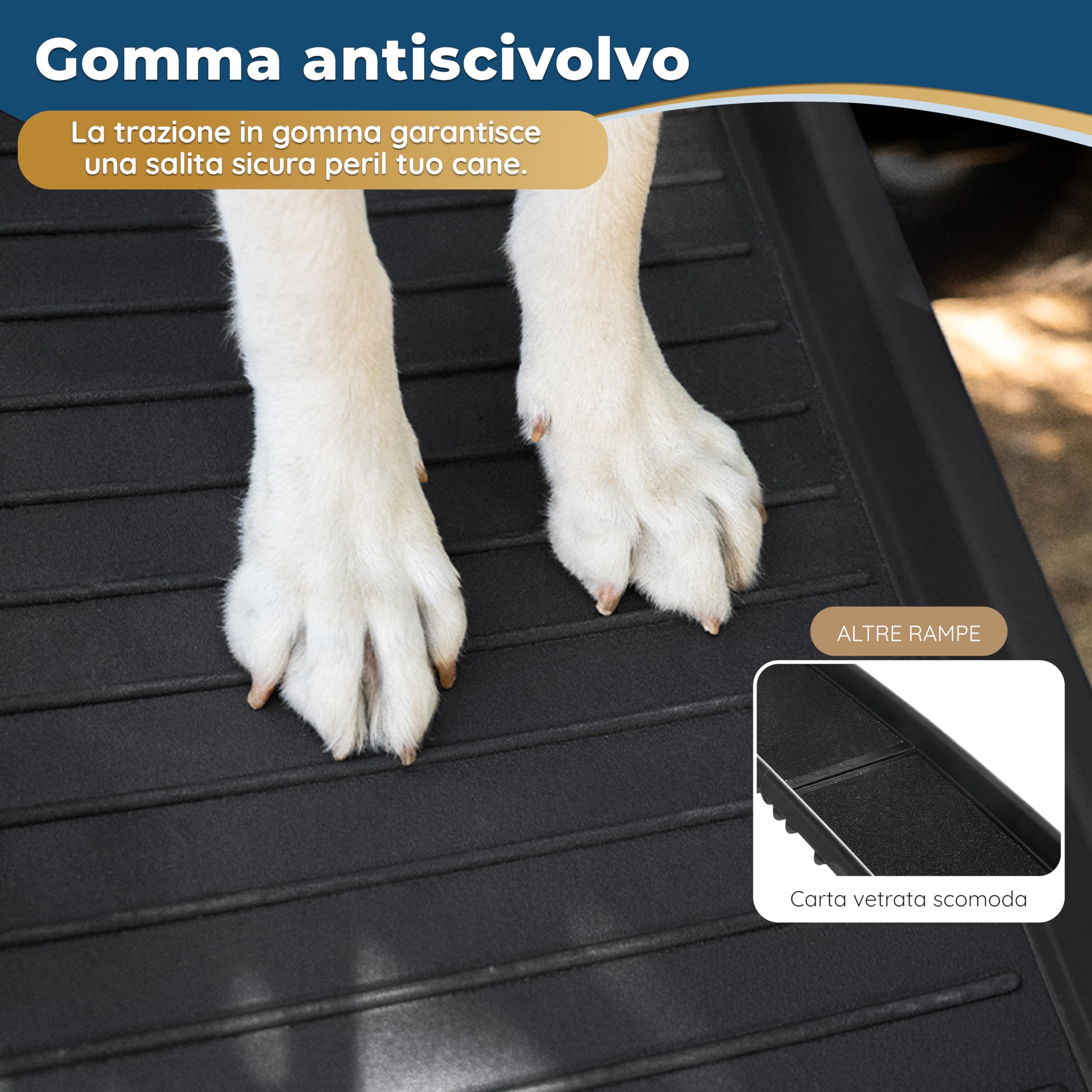 Rampa per Cani per Auto – STABILI – Rampa Antiscivolo in Gomma per Cani di Taglia Grande – 174 cm di Lunghezza & 38 cm di Larghezza – Scale per Cani Fino a 85 kg – Rampa Pieghevole per SUV – Nero