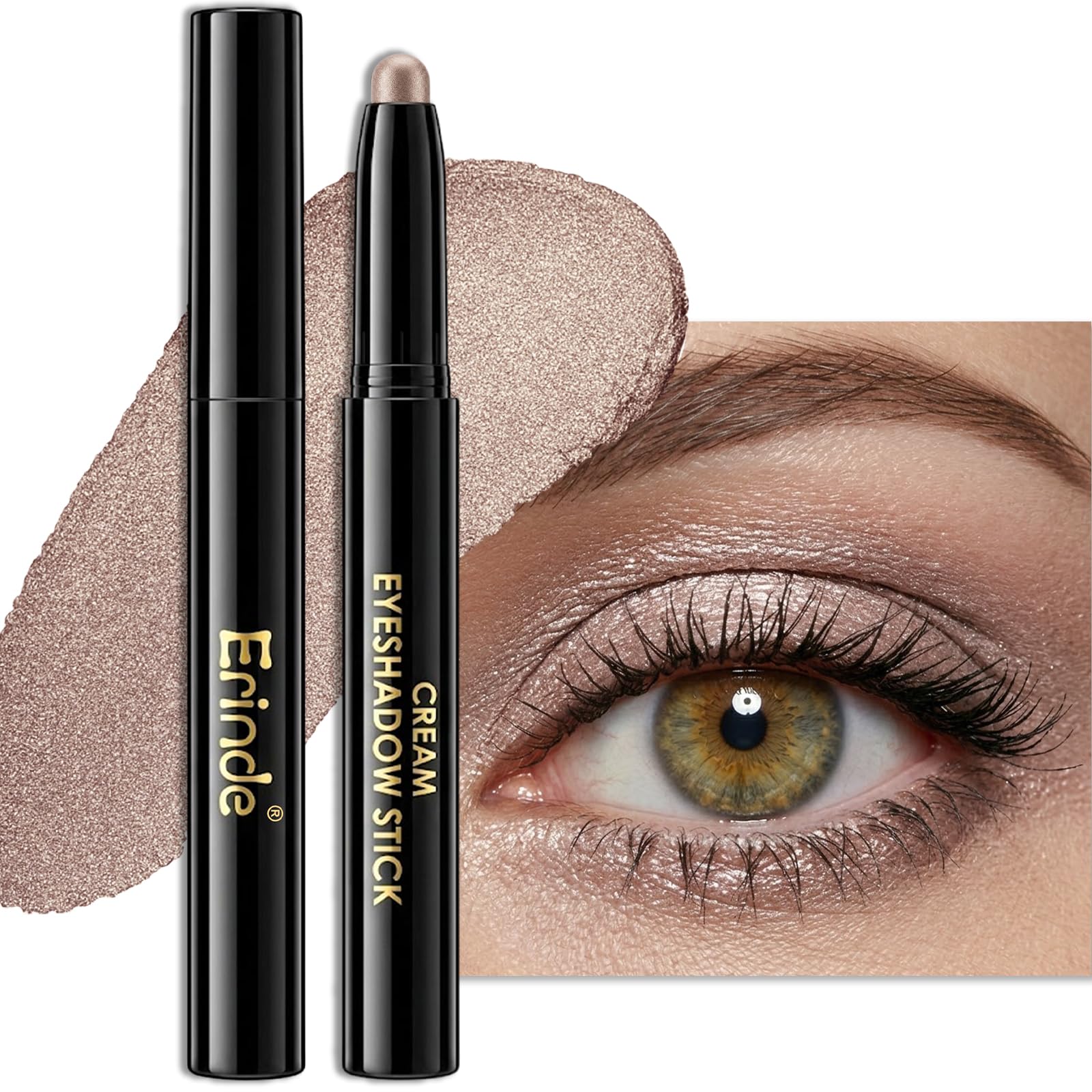 Erinde Waterproof Cream Eyeshadow Stick, Light Taupe Brown Shimmer Eye Shadow Sticks, Cream to Powder Eyeshadow Crayon, Buildable & Blendable Long-Lasting Eye Shadow Stick, Vegan & Cruelty-Free, 09 09# Champagne