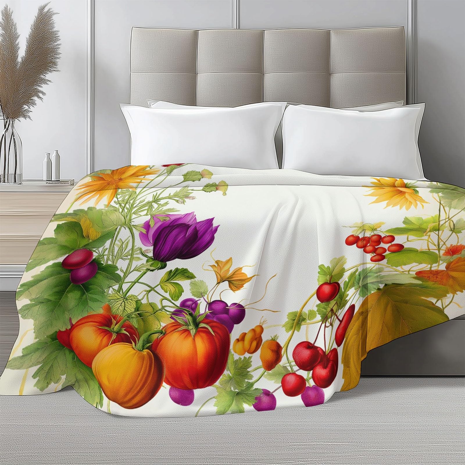 Ciepły flanelowy koc sherpa w stylu akwarelowym, 180 x 200 cm, miękki, przytulny koc z owoców, warzyw, roślin, pluszowy, flanelowy, polarowy, 180 x 200 cm, dla dziewcząt, dzieci, dorosłych, na kanapę