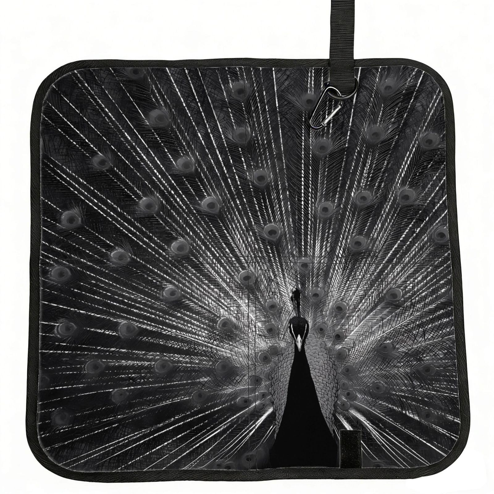 WBQLSL Colorless Peacock Foldable Seat Cushion - Portable Stadium Pad with Carabiner for Camping Hiking Picnic Beach
