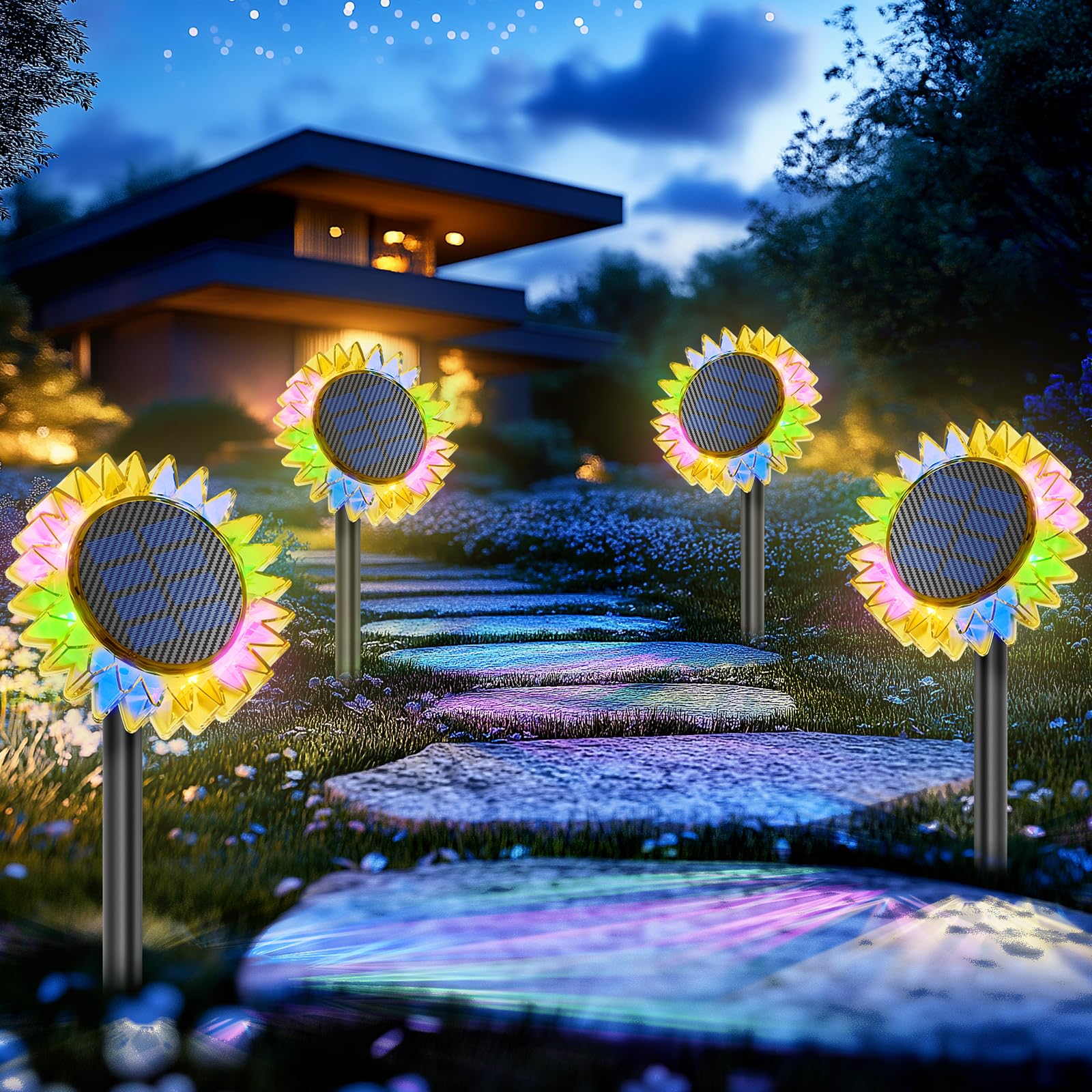 Solar Garden Lights - Upgraded Solar Sunflower Light Ground Wall 2 In 1 Solar Outdoor Lights Waterproof IP67