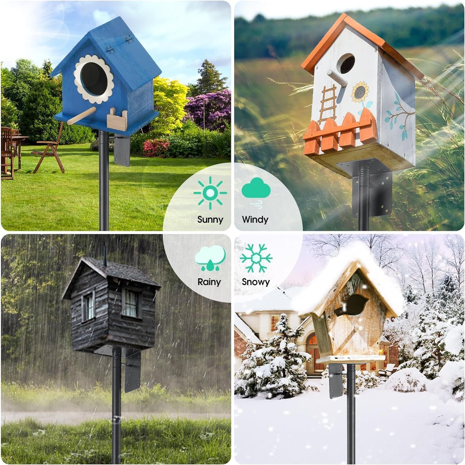 Kit de support de perche pour mangeoire à oiseaux, réglable, 193 cm, support universel avec 5 dents, pour jardin, extérieur, cour, noir