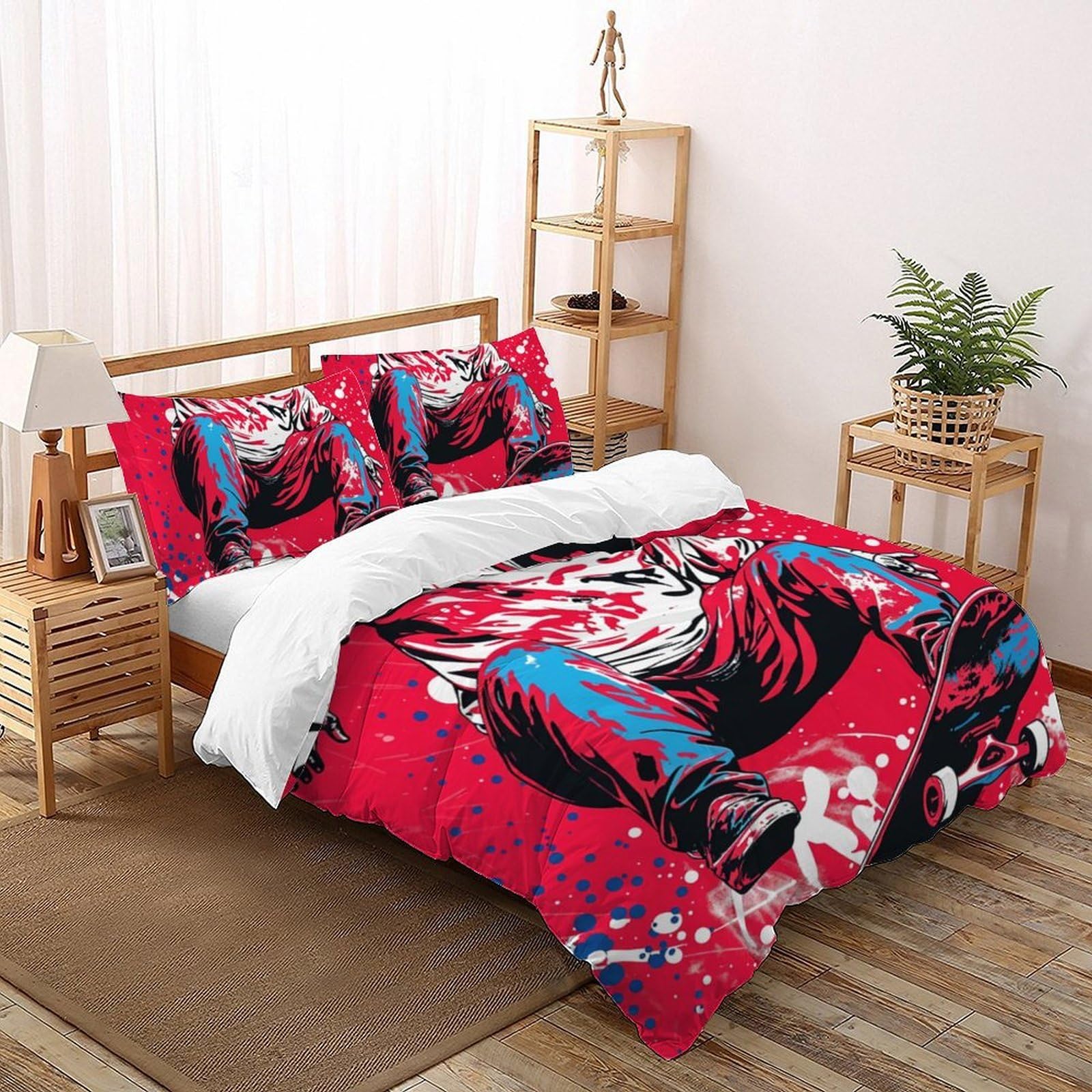 Housses de couette 3D enfants 2 pièces pour lit double en textile doux anti-glissement