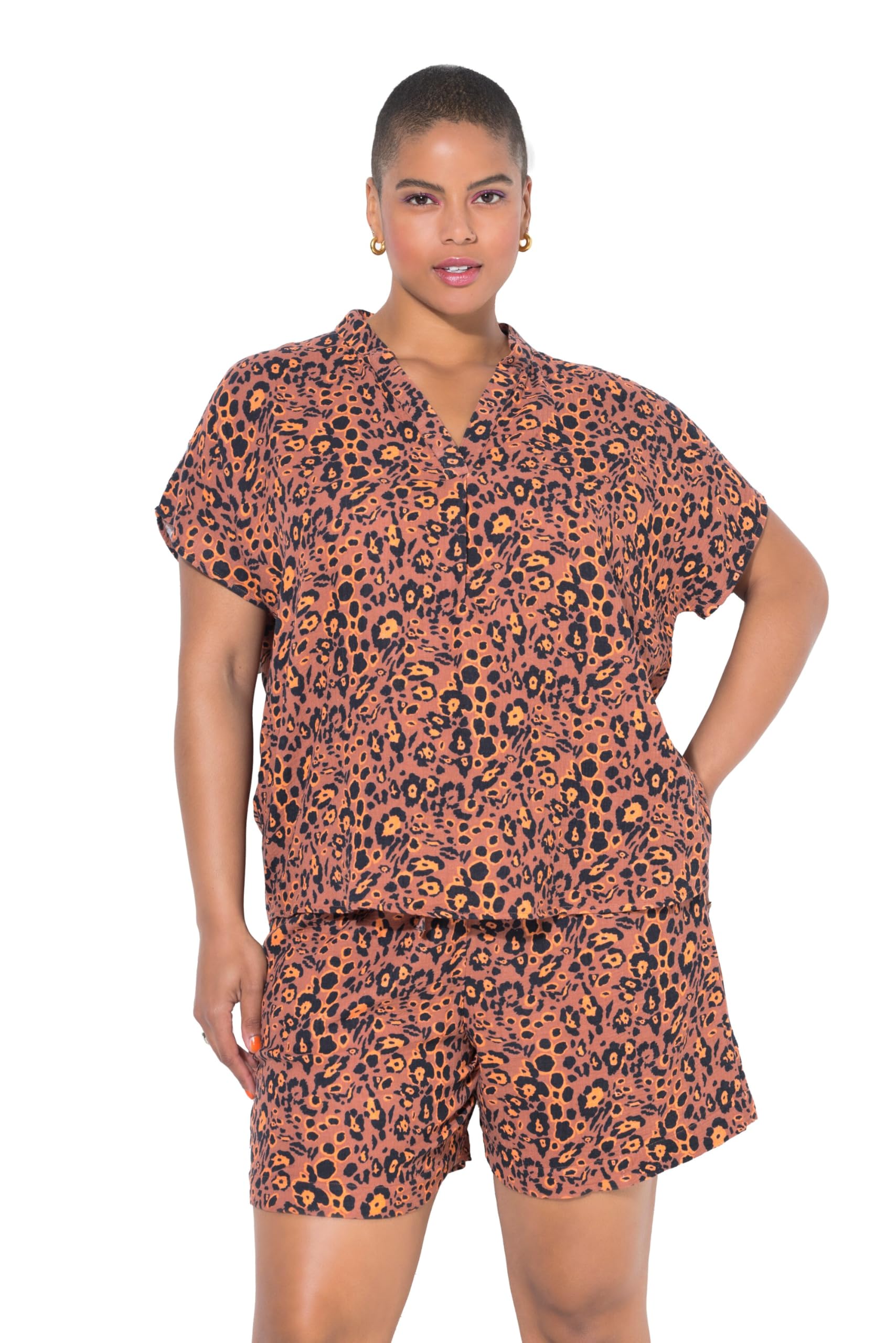 Studio Untold Damen große Größen Übergrößen Plus Size Blusenshirt, Oversized, Musselin, Leo 842677