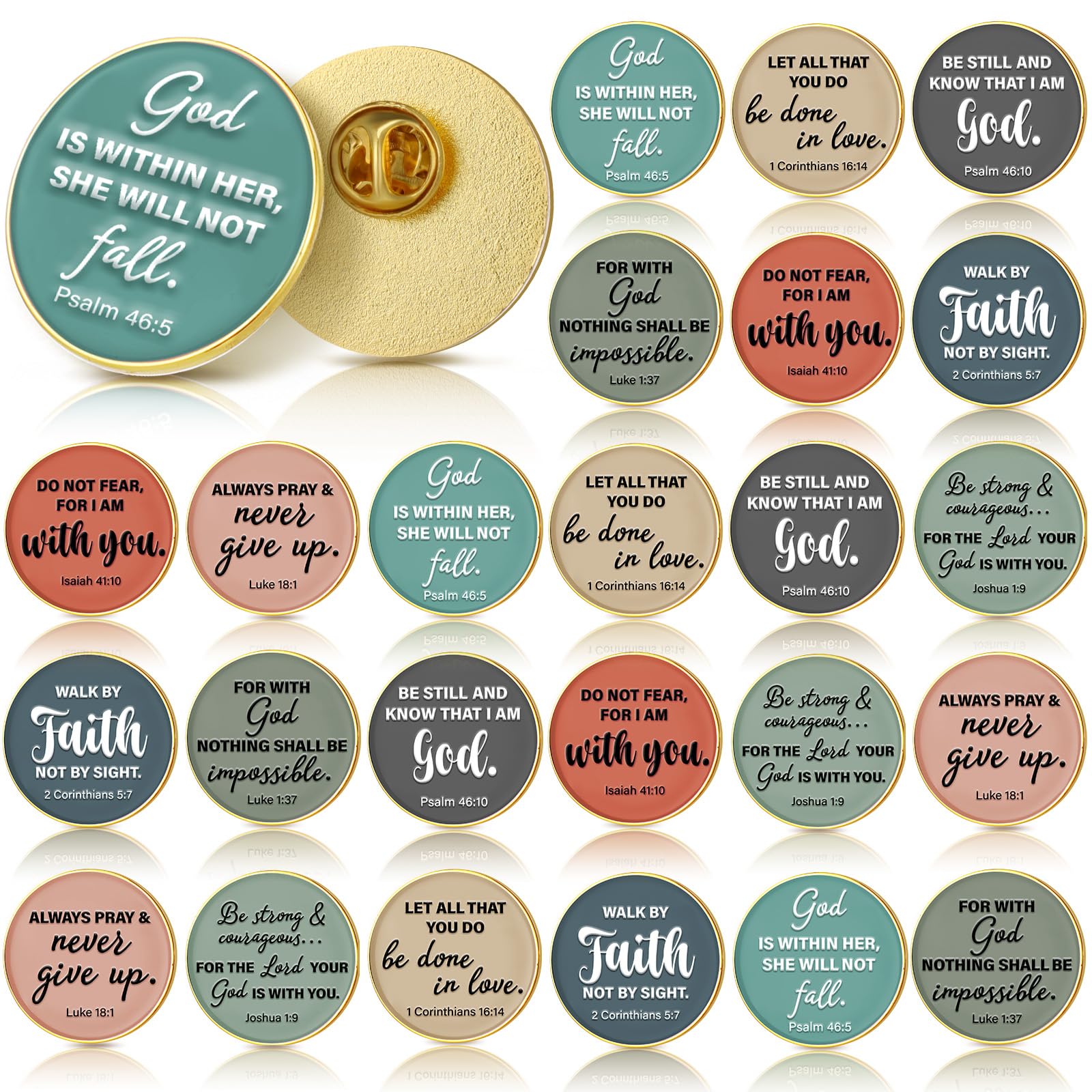 Landical 24 Pcs Christian Pin Gift in Bulk Church Fathers Day Gift Bible Verse Pins Jesus Enamel Lapel Pins Religious Metal Badge Brooch for Women Men