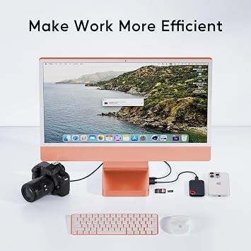 USB C HUB for iMac 24 inch 2021/2023/2024, 7 in 1 USB Hub Adapter iMac Accessories for iMac M1/M3/M4 with USB C/A SD/TF, Docking Station Support Expand M.2 SSD (NOT Included) - Orange