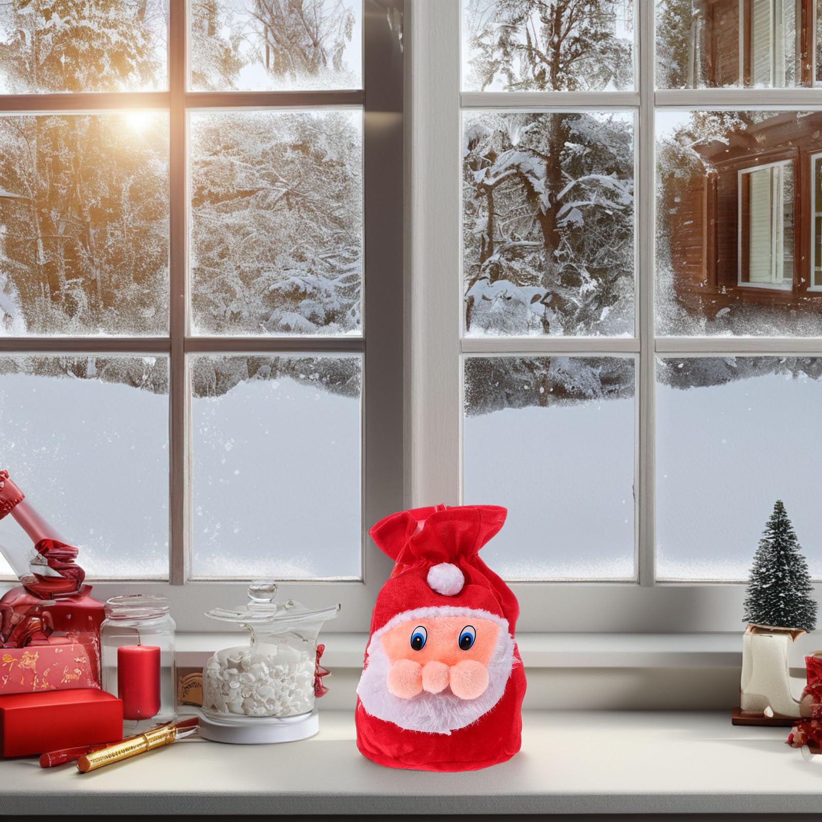 SEWACC Bolsa de Obsequio de Papá Noel Cordón de Peluche Bolsa para Dulces Navideños Saco de Obsequio de Papá Noel para Decoración de Navidad y Accesorio de Disfraz para Fiestas de Navidad