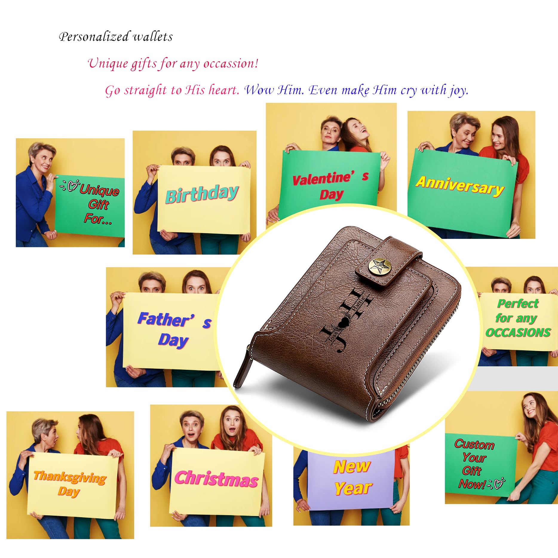 Portafogli personalizzati per uomo Portafoglio inciso personalizzato Regali di compleanno personalizzati per marito, fidanzato, papà, figlio, idee regalo personalizzate per la festa del papà,