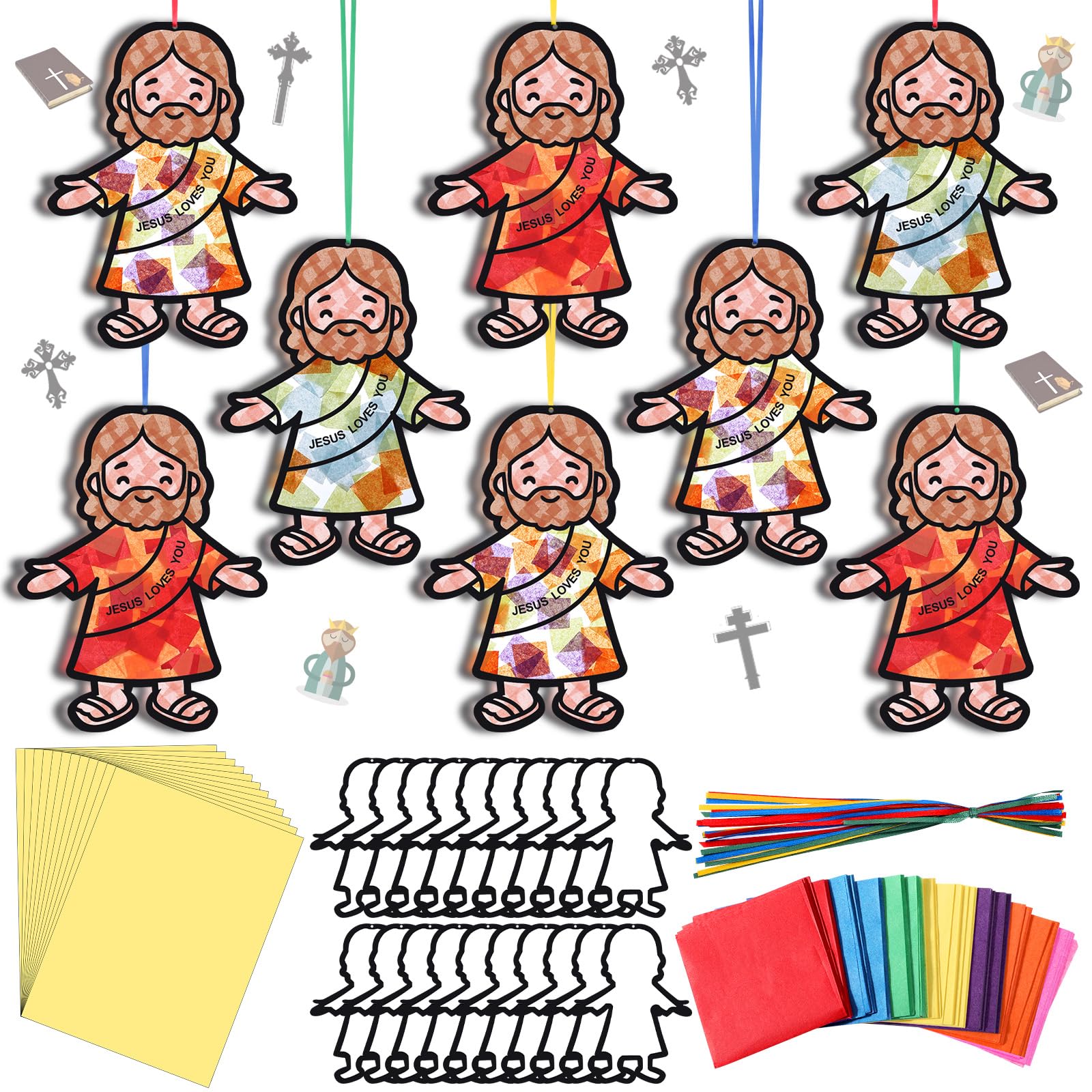 Motipuns 32 Sets Suncatcher Craft Kit with Tissue Paper, Sunday School VBS โ image 1