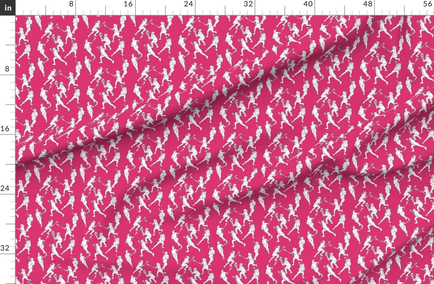 Spoonflower Fabric - Lacrosse Magenta Women Sports Girls Ball Womens High School Canada Printed on Organic Cotton Sateen Fabric by The Yard - Sewing Quilting Apparel Home Decor