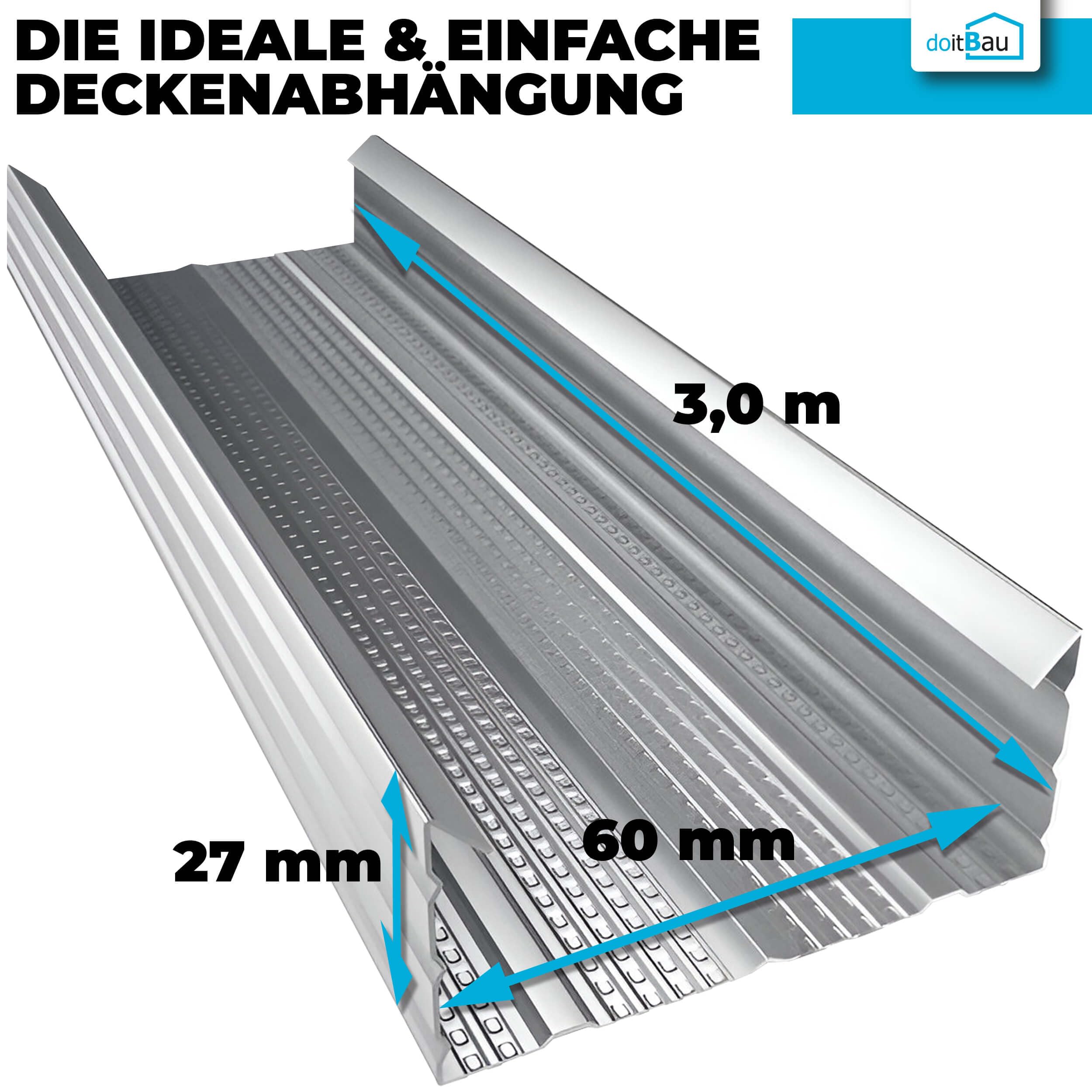 CD Profil 60/27 mm für Trockenbau – 48x Deckenprofile je 3,0 m – CD Profil für abgehängte Decken – verzinktes Stahlblech 0,6 mm – Metallprofil für Ständerwerk