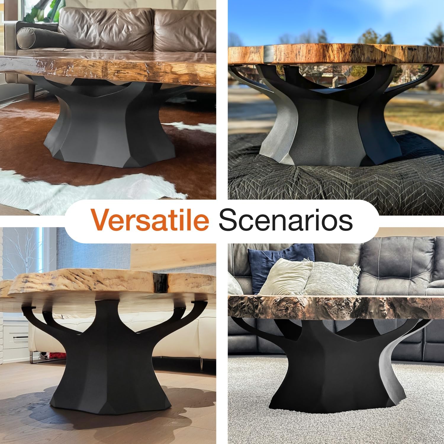 Flowyline 16" H 215 Namu Handcrafted Black Metal Table Legs and Bases for Coffee Tables | Steel Desk Legs | Rust-Resistant, Adjustable Furniture Legs for Bench DIY Mid-Century Modern Indoor/Outdoor