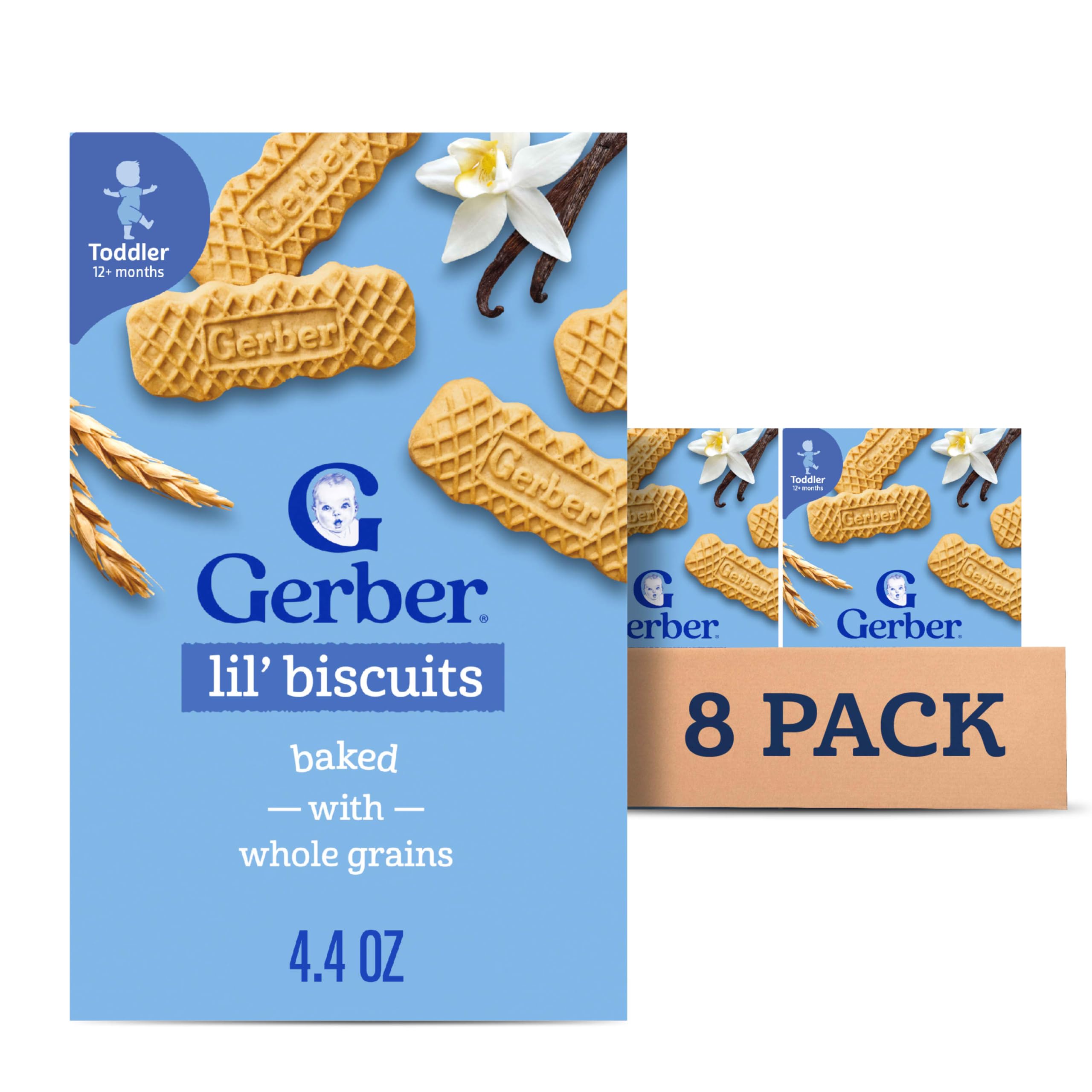 Gerber Lil Biscuits, Snacks for Toddlers, Toddler Cookies, Vitamin E, Iron, Finger Foods, 8PK