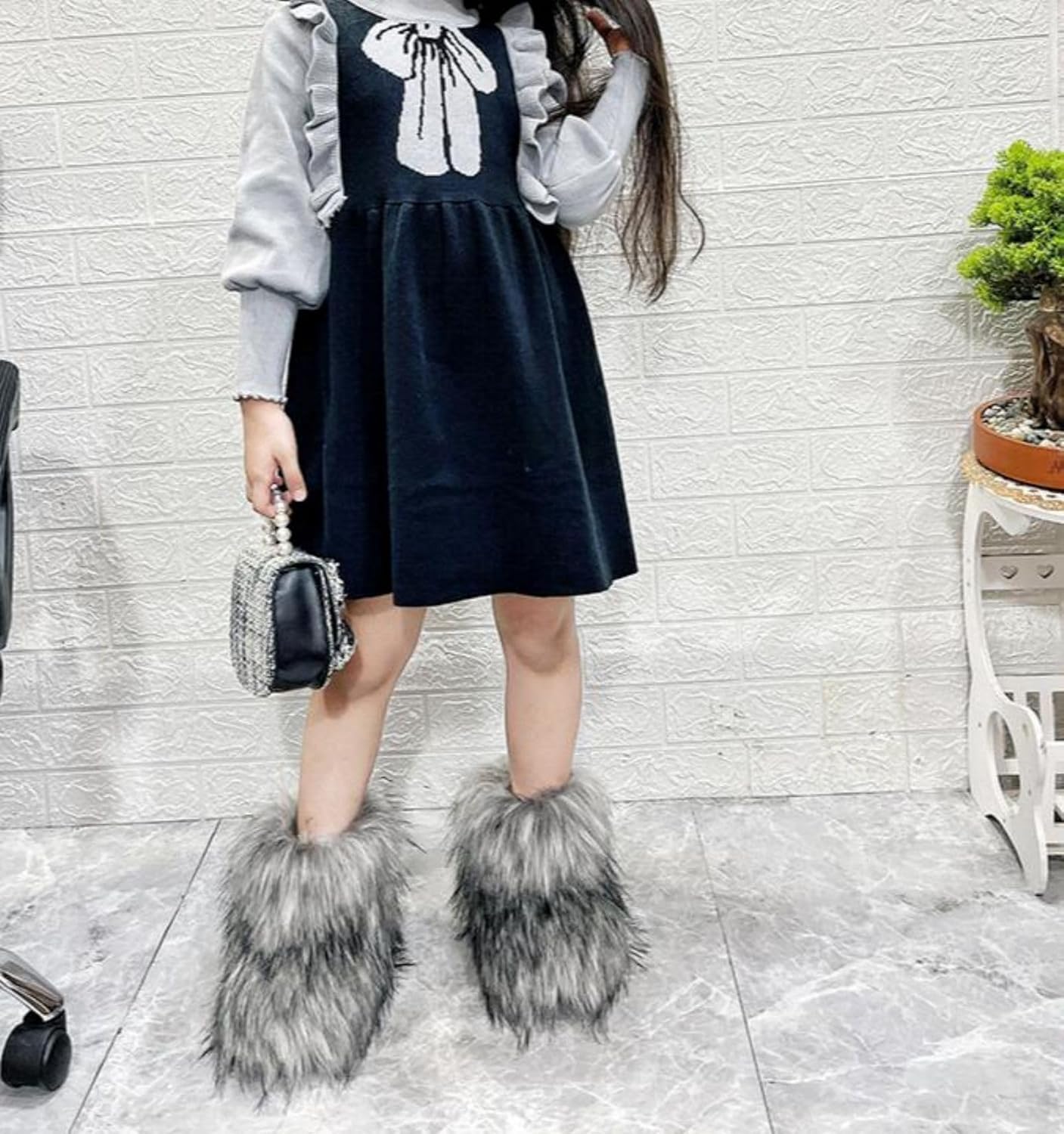 Girls Winter Faux Fur Ankle Boots Fluffy Furry Flat Snow Boots - Image 7