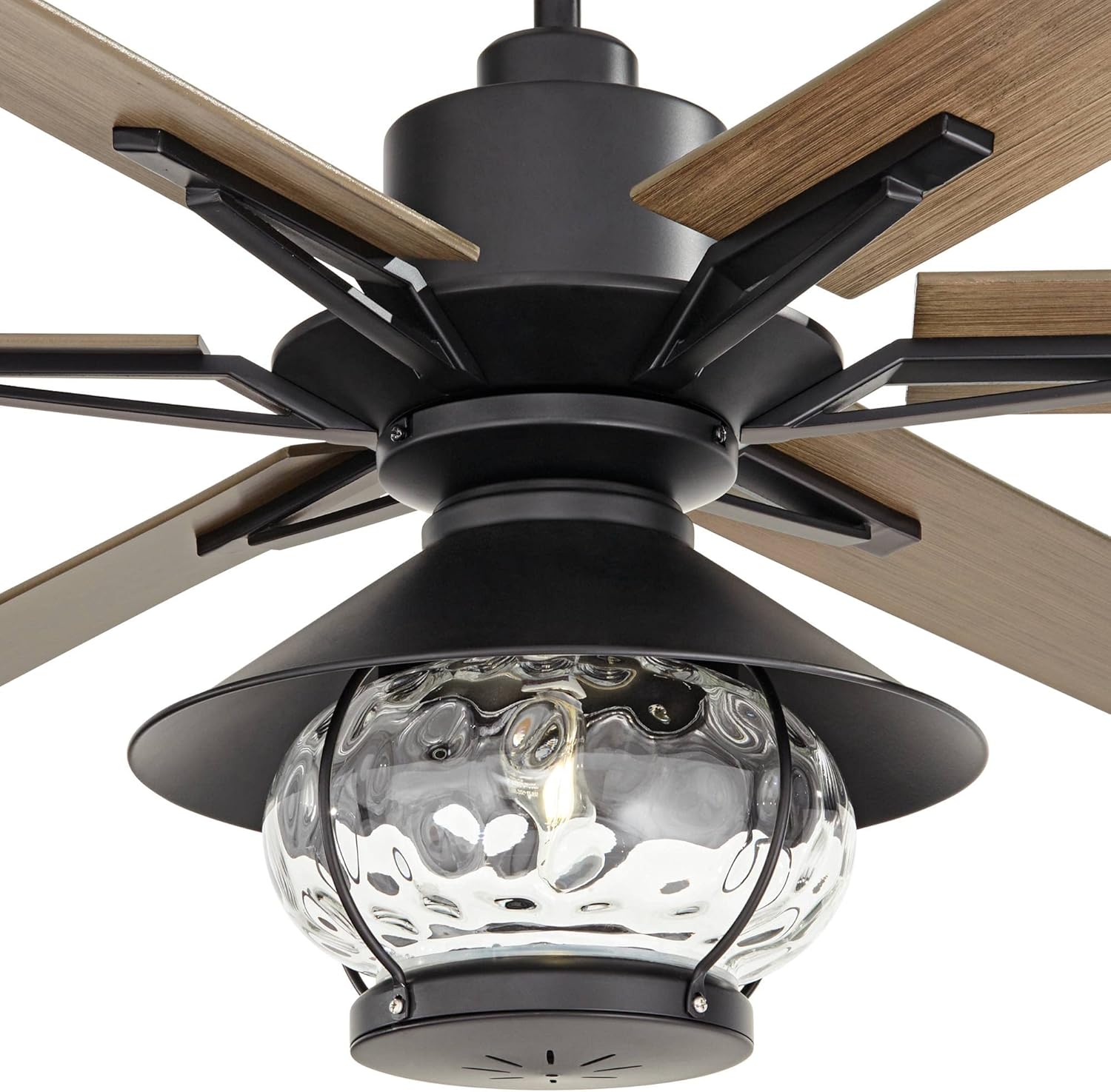 Casa Vieja 60" Expedition Modern Outdoor Ceiling Fan with LED Light Remote Control Matte Black Oak Wood Lantern Shade Damp Rated for Patio Exterior House Home Porch Gazebo Garage Barn