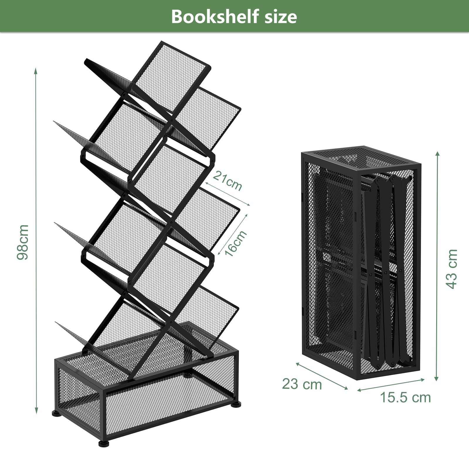 Estantería de 9 niveles que ahorra espacio con almacenamiento, estantes para dormitorio, estanterías plegables, no requiere instalación, estantería de metal para sala de estar, estudio, oficina 2